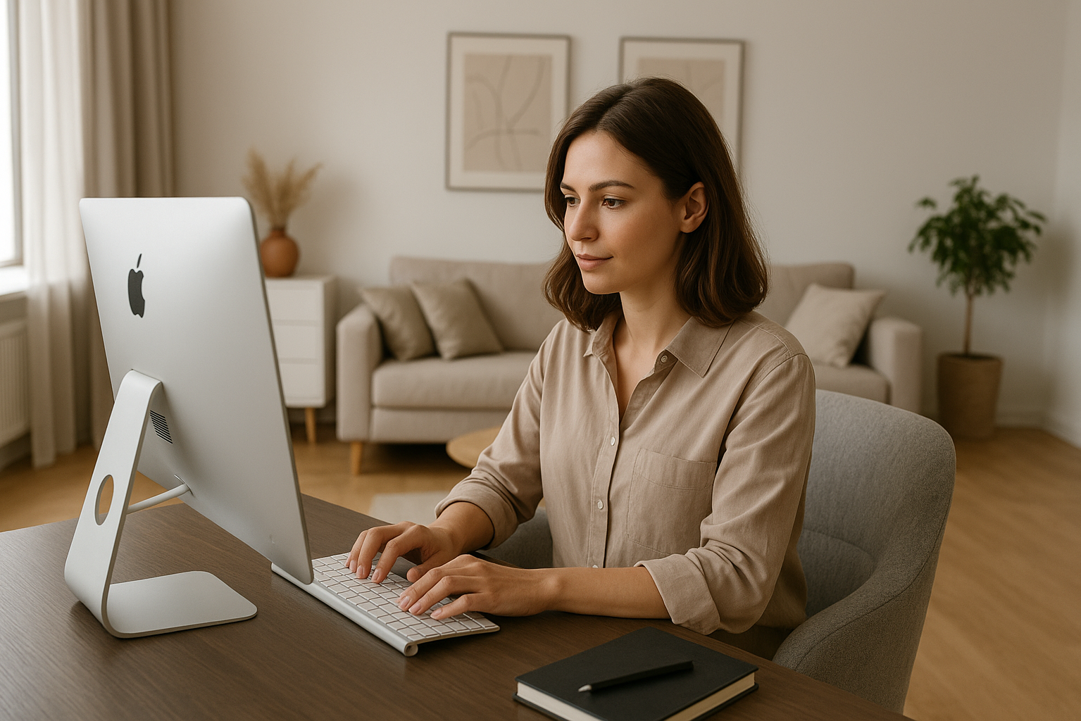 Женщина работает с компьютером 