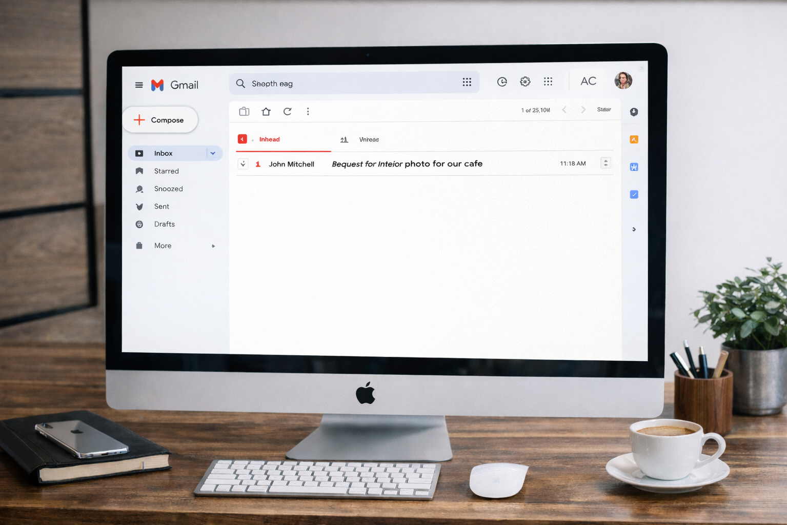 Веб сайт электронной почты, открытый на мониторе компьютера