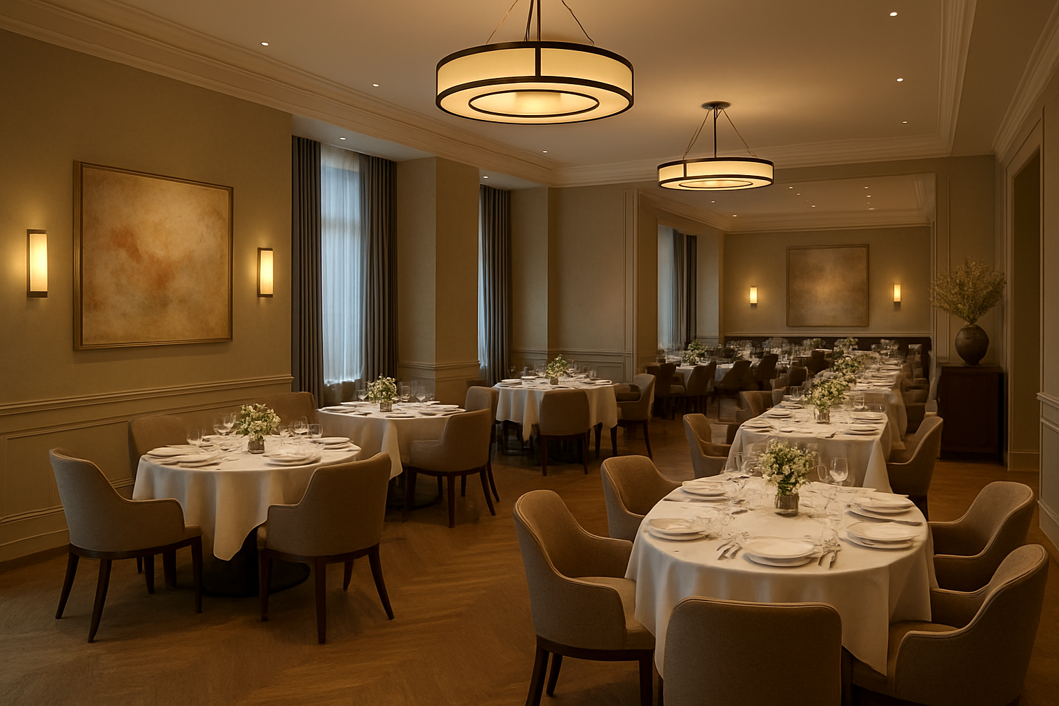 Основной зал элитного ресторана со звездой мишлен