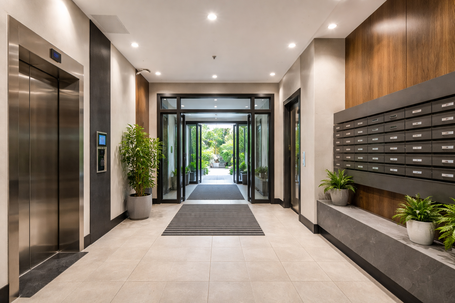 Интерьер подъезда и лифтовой элитного жилого дома