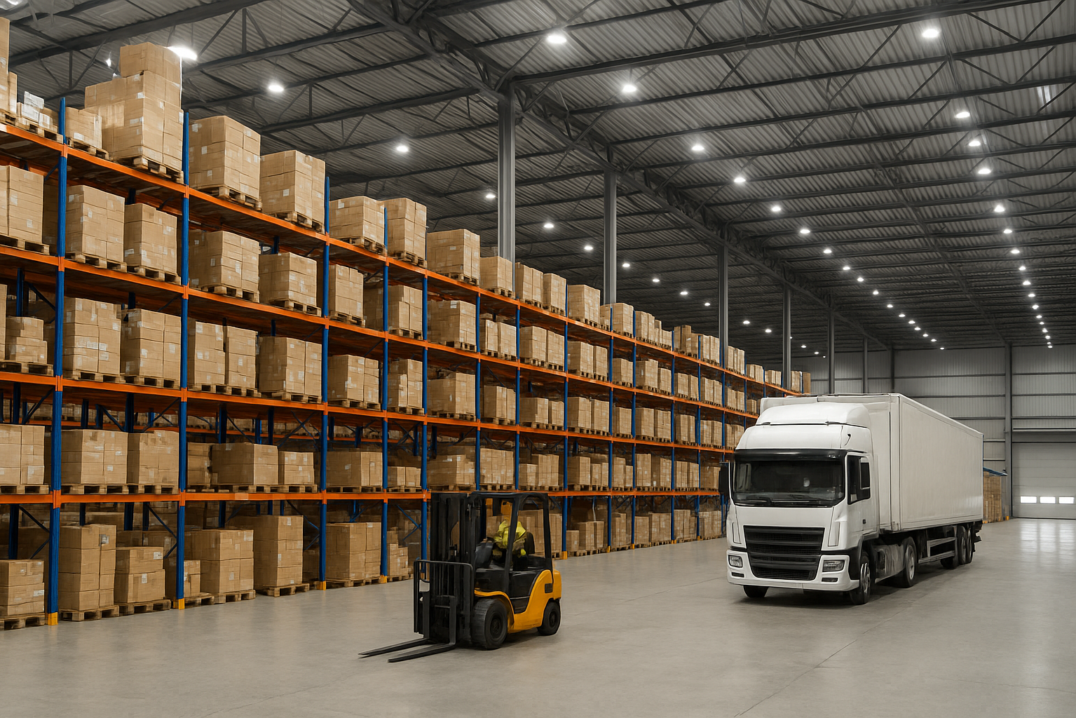 Общий вид интерьера производственного склада