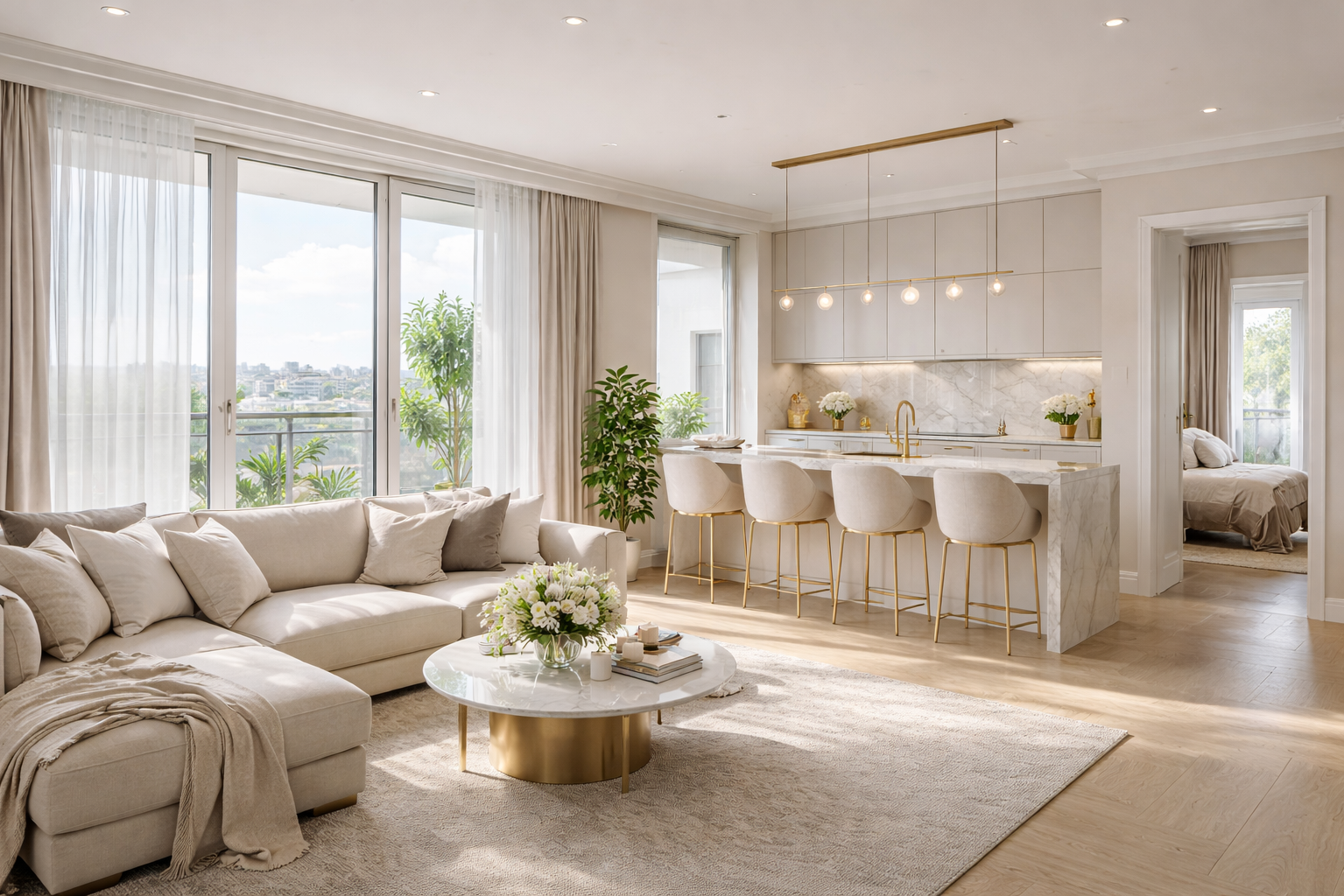 Интерьер кухни-гостиной в двухкомнатной квартире