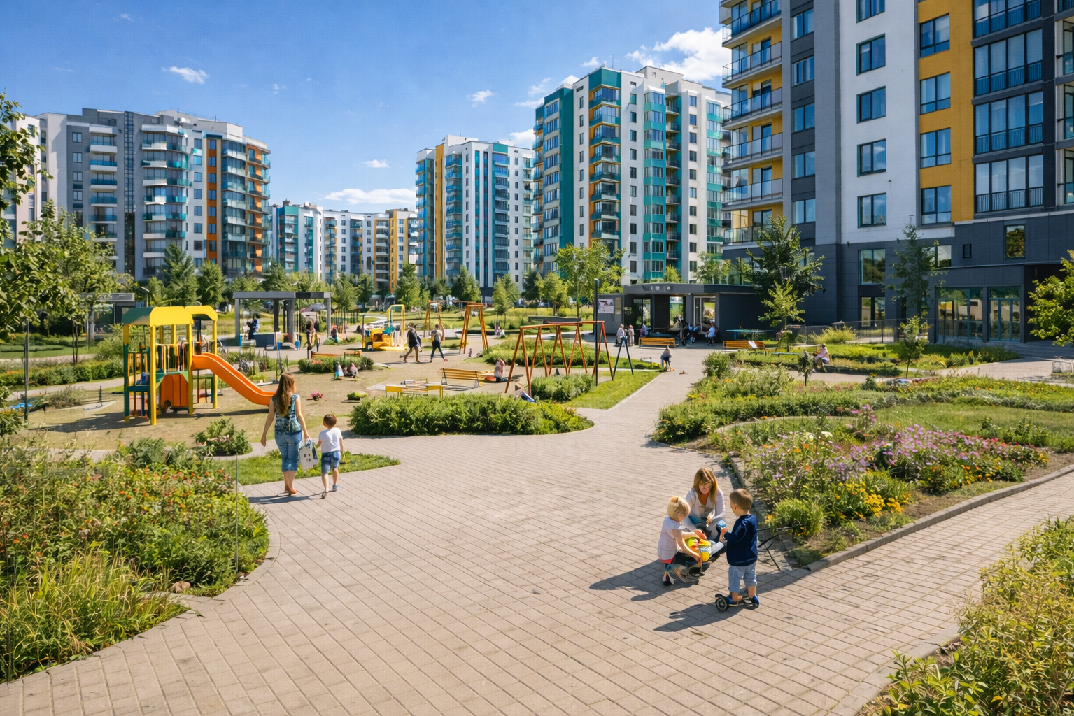 Парковая зона в новом жилом микрорайоне