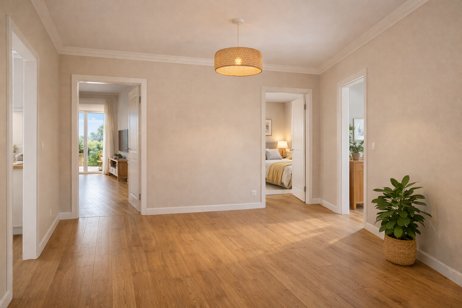 Интерьер квартиры с большим коридором в ясный солнечный день