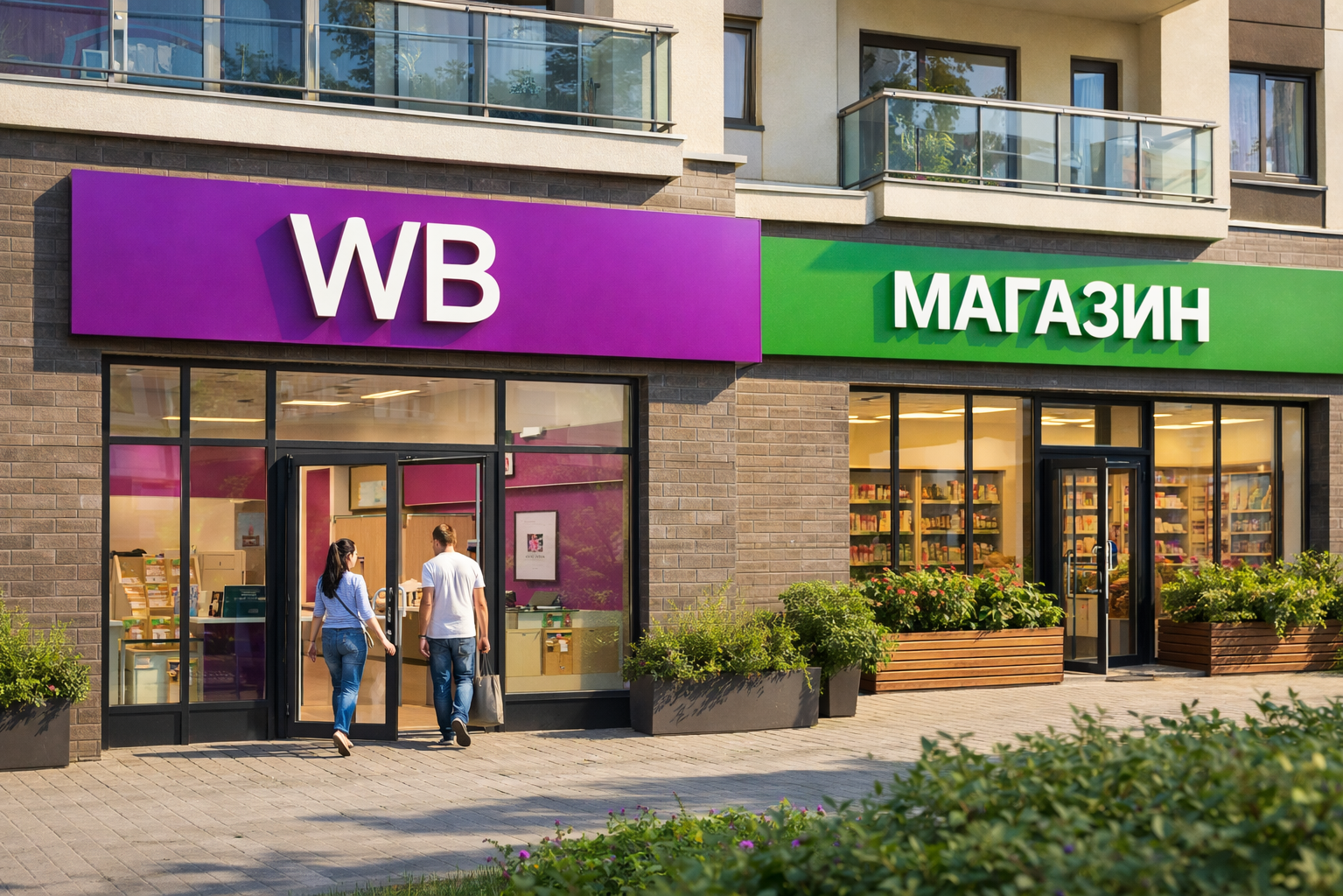 Пункт выдачи заказов и магазин на первом этаже жилого дома