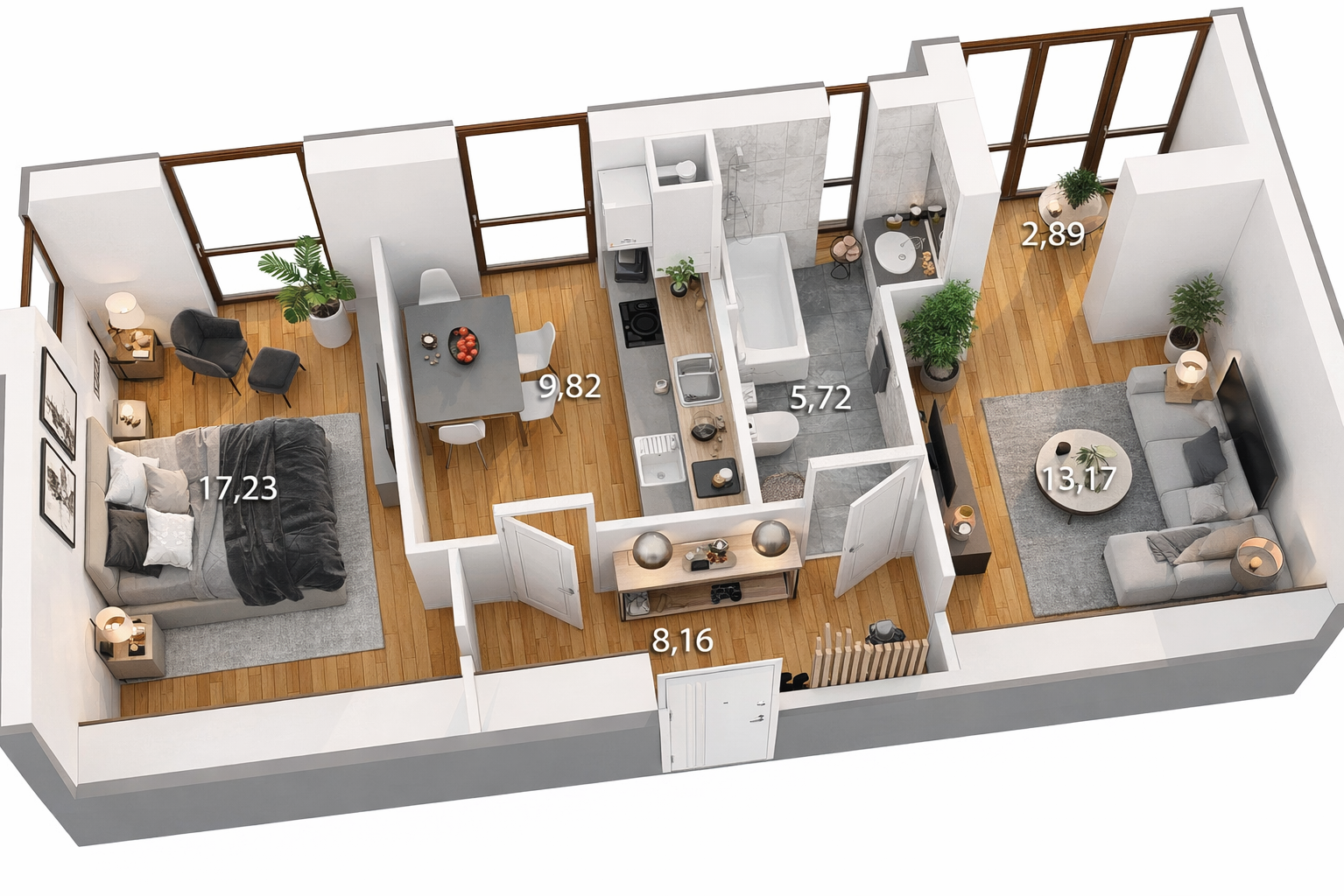 Визуализация планировки двухкомнатной квартиры