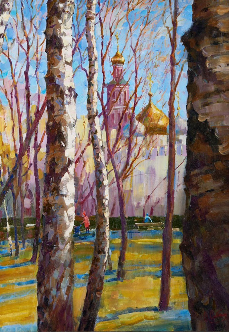 Картина маслом старая Москва, холст масло, городской пейзаж художник Станислав Скобелев