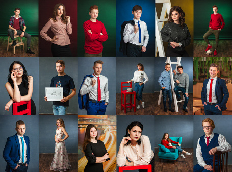 Съемка портретов для выпускного альбома в студии, на улице или в классе в школе