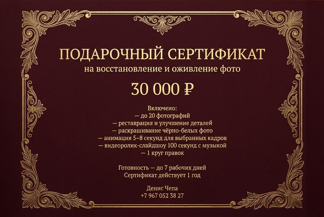 Подарочный сертификат на реставрацию и оживление фото