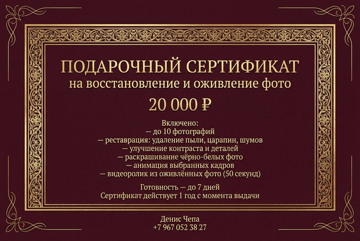 Подарочный сертификат на реставрацию и оживление фото