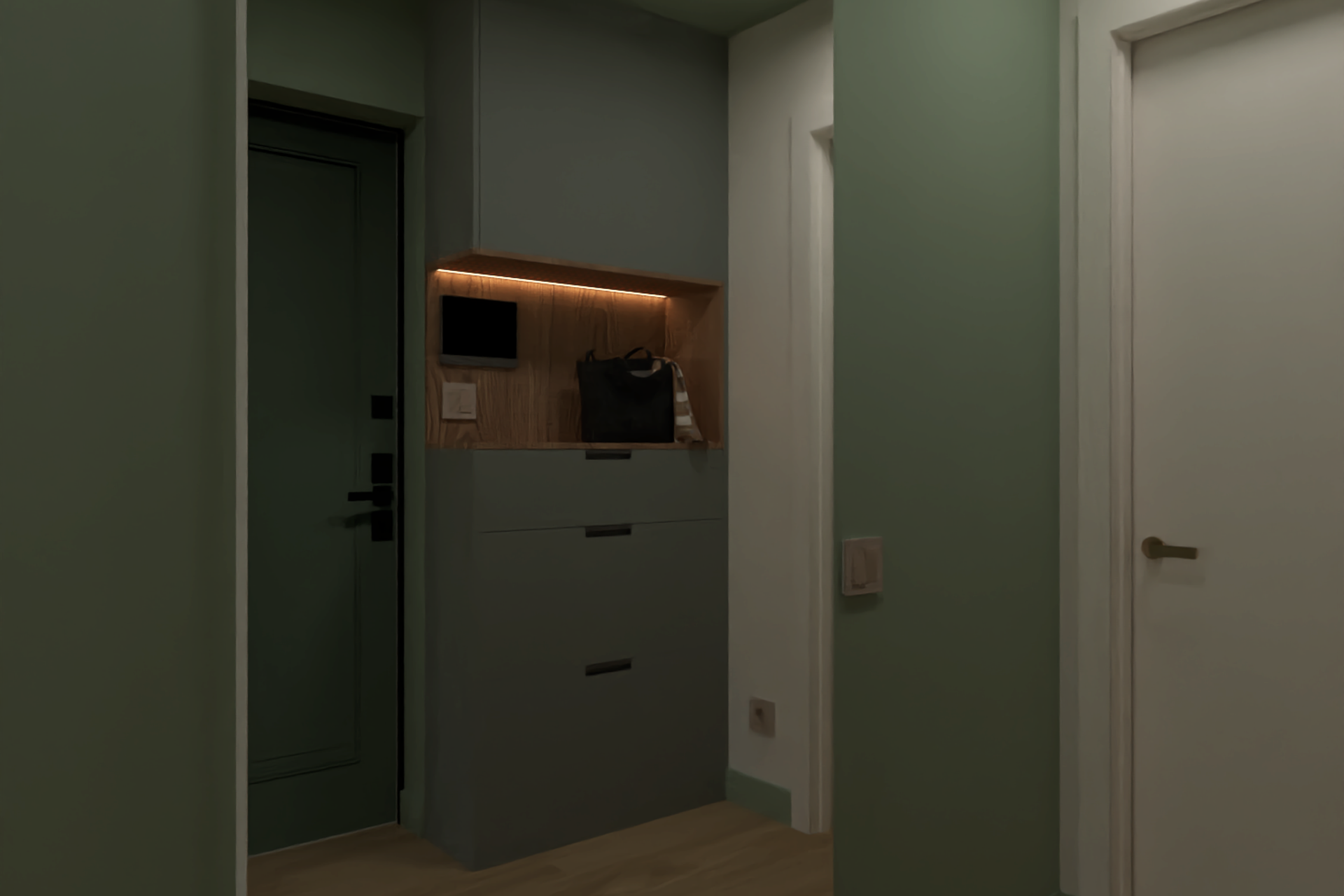 Квартира с темной кухней. Дизайн интерьера в Крыму