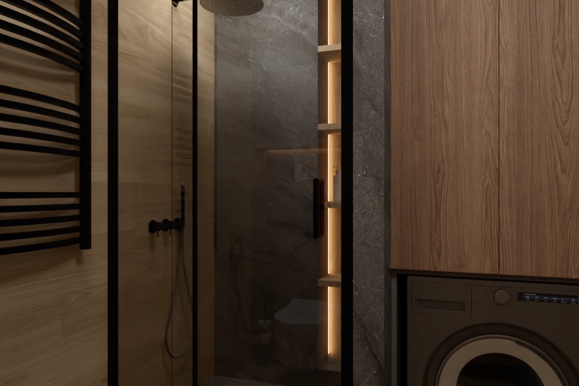 Квартира с темной кухней. Дизайн интерьера в Крыму