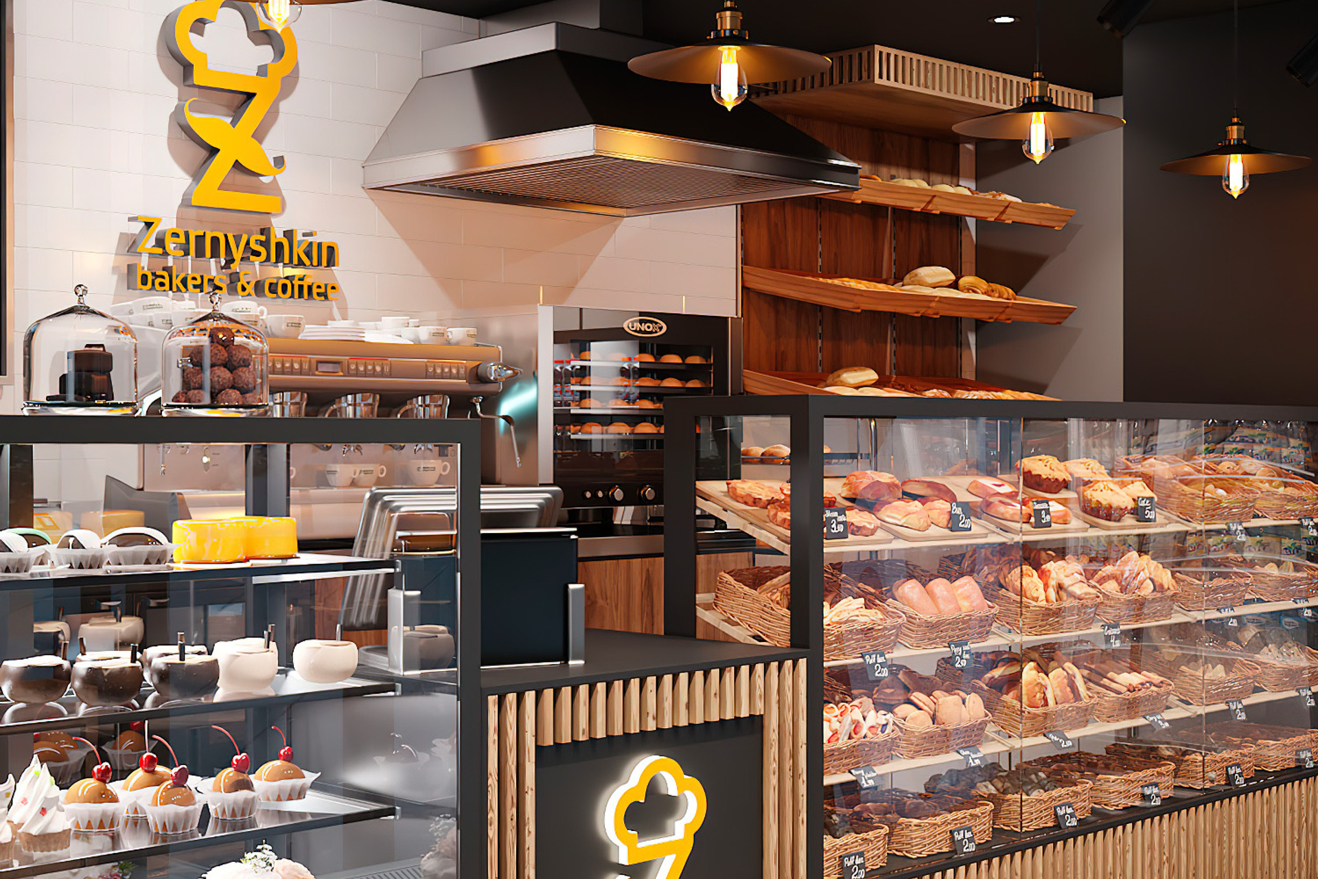Стильная и лаконичная пекарня сети «Zernyshkin» г. Санкт-Петербург