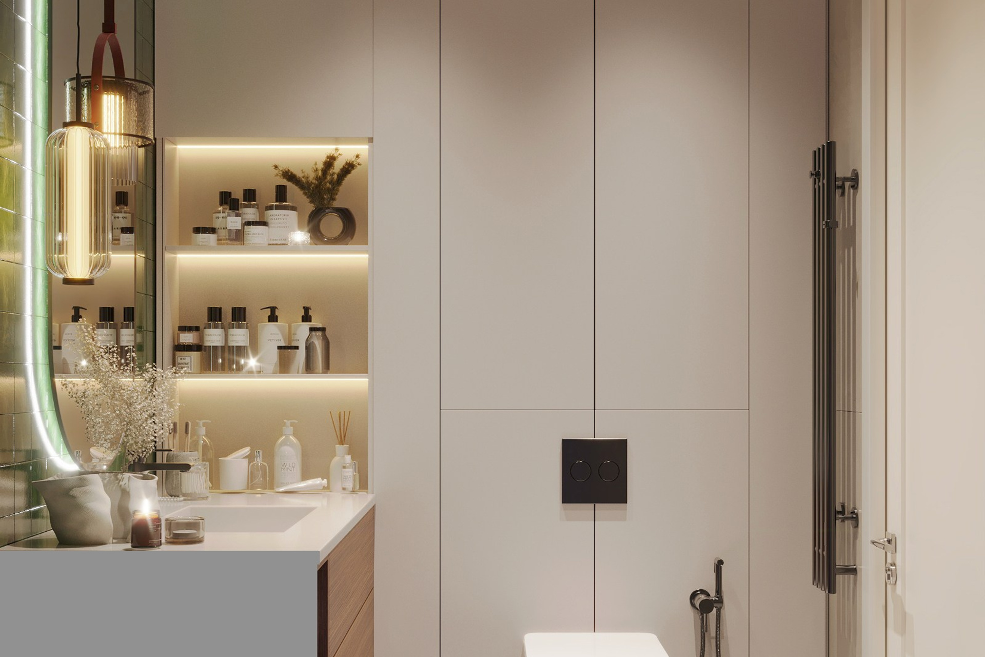 Дизайн современного санузла с тёплой атмосферой. 3Д Визуализация Интерьера и Архитектуры