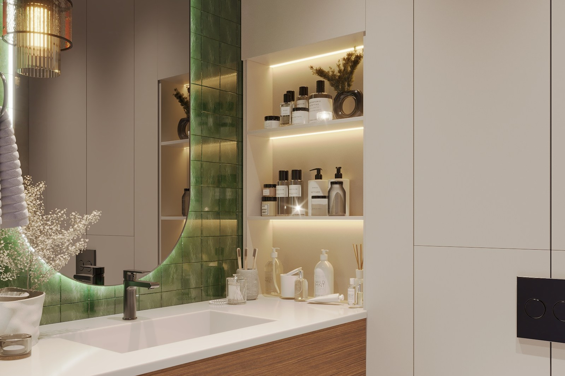 Дизайн современного санузла с тёплой атмосферой. 3Д Визуализация Интерьера и Архитектуры