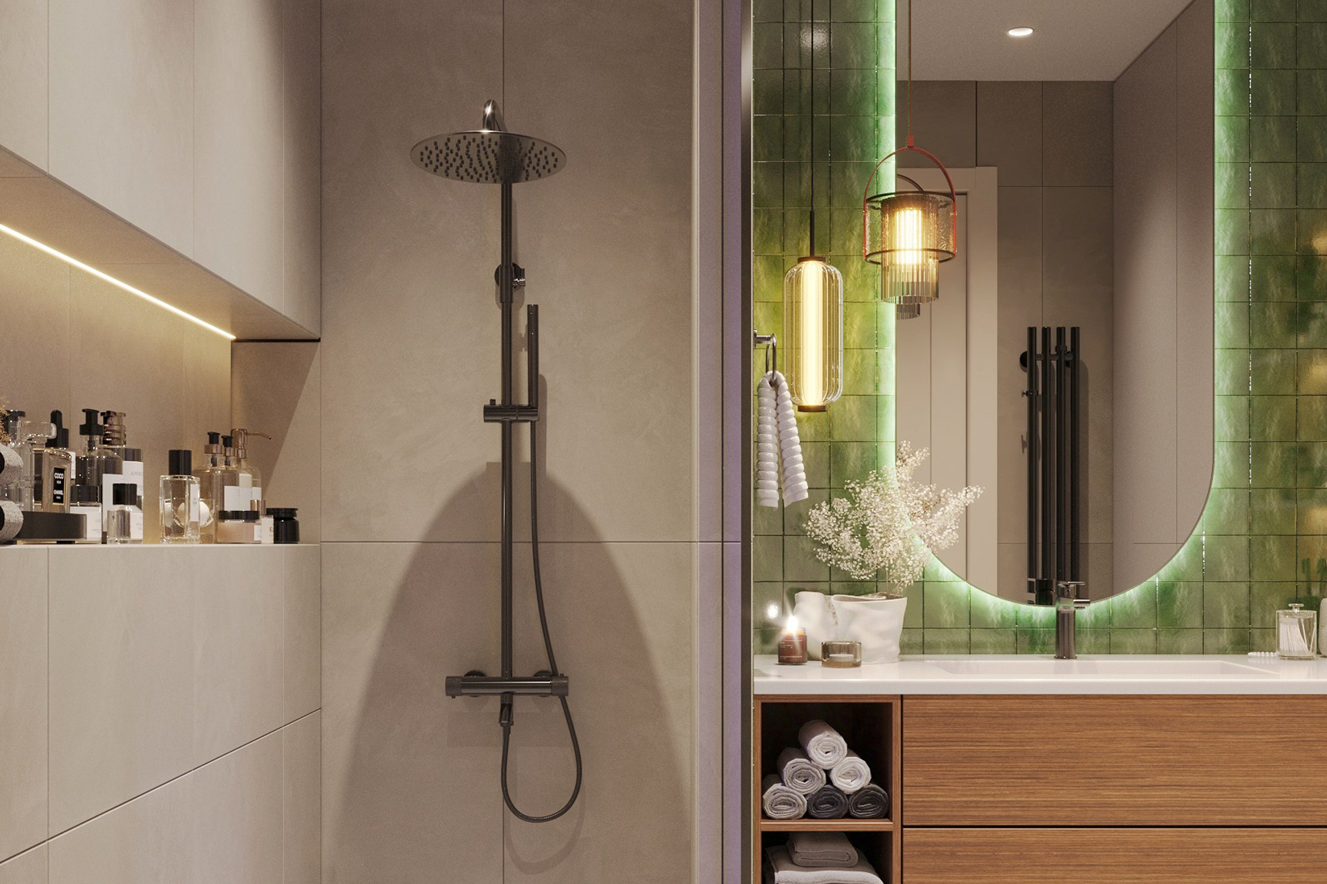 Дизайн современного санузла с тёплой атмосферой. 3Д Визуализация Интерьера и Архитектуры