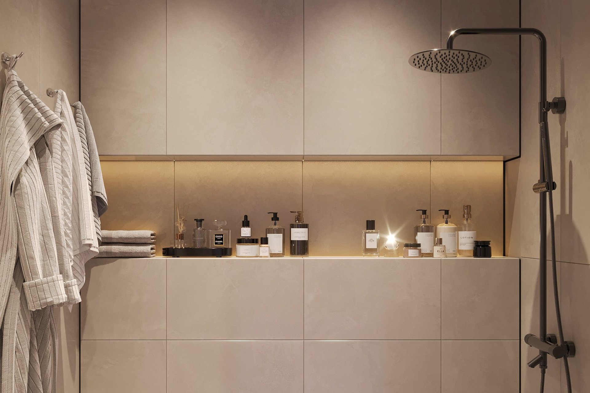 Дизайн современного санузла с тёплой атмосферой. 3Д Визуализация Интерьера и Архитектуры