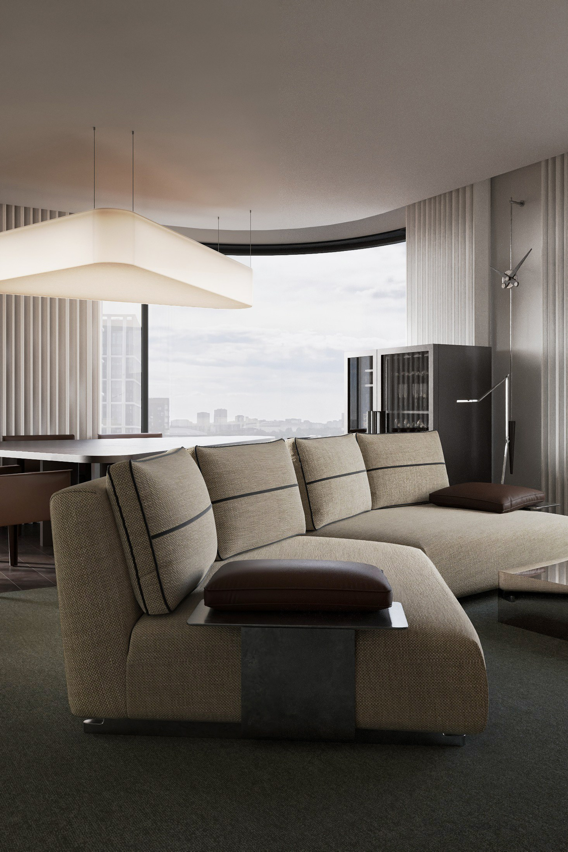 ПРОЕКТ • ЖК «ОСТРОВ» Квартира 119 м² 3D визуализация интерьера Гостиная / Living Room. Ксения. 3D‑визуализатор