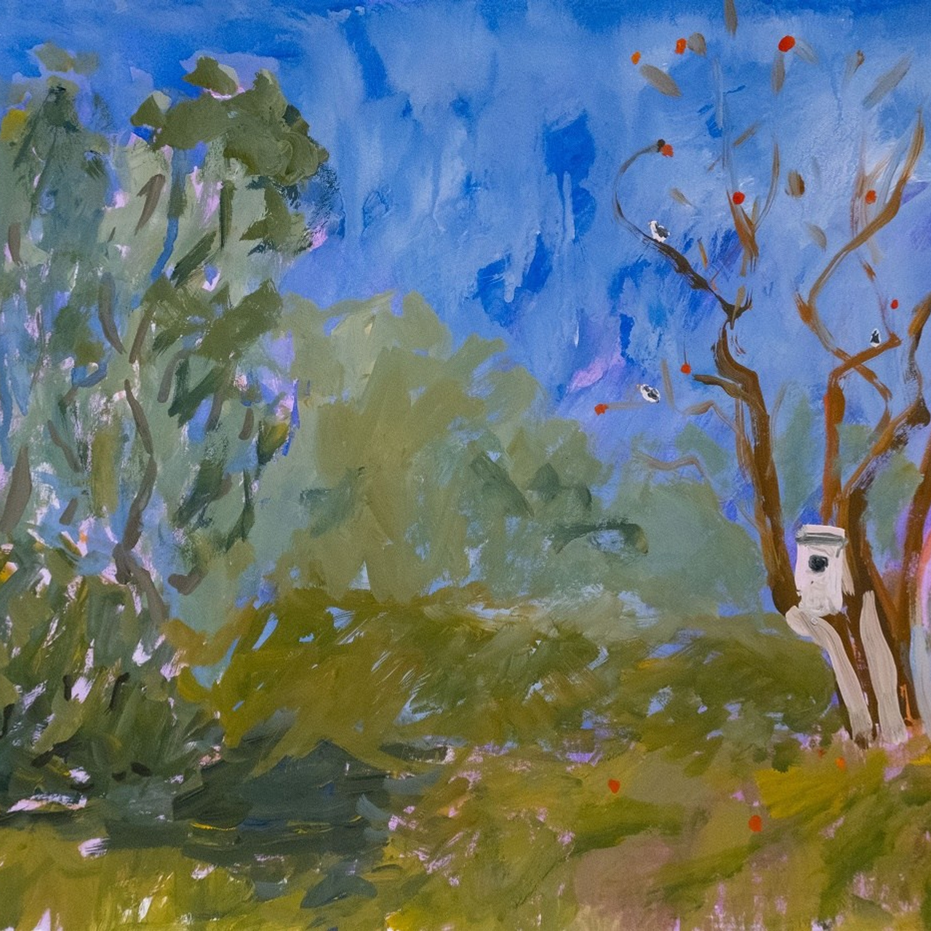 Московки прилетели. Бумага, темпера, 29,7х42, 2024.