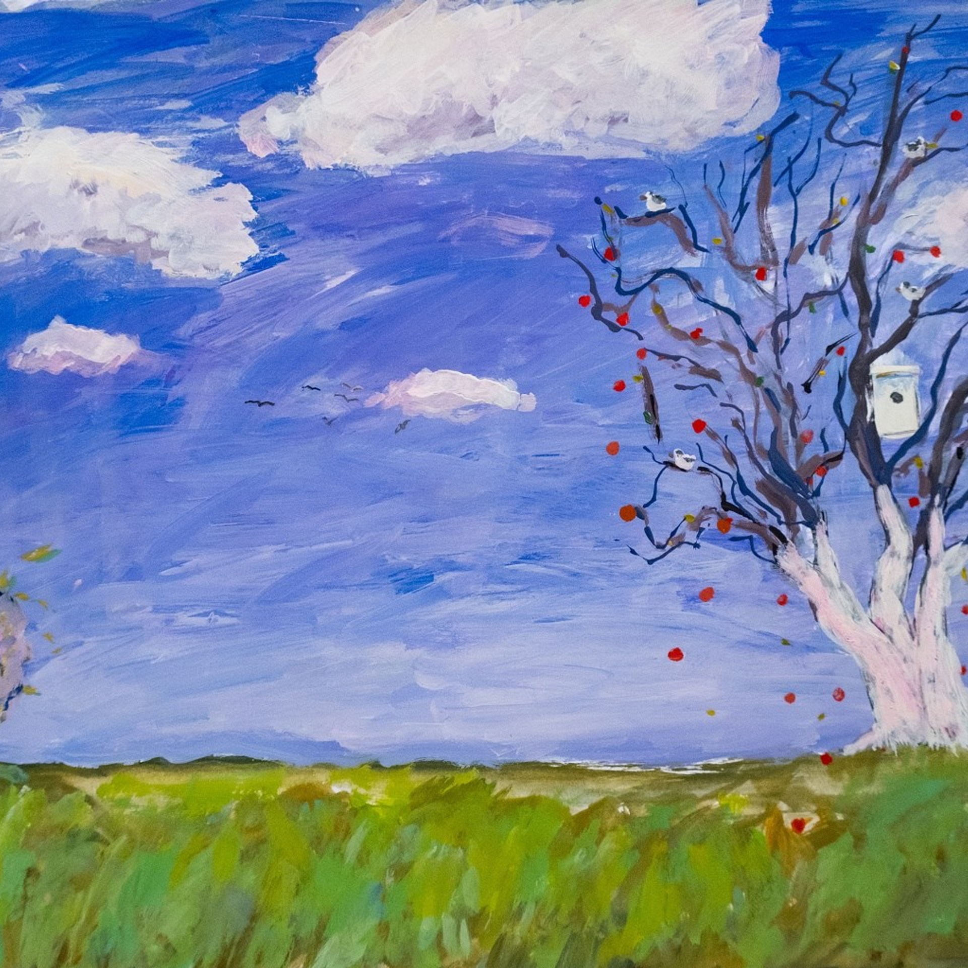 Последние ранетки. Бумага, темпера, акрил, 29,7х42, 2024.