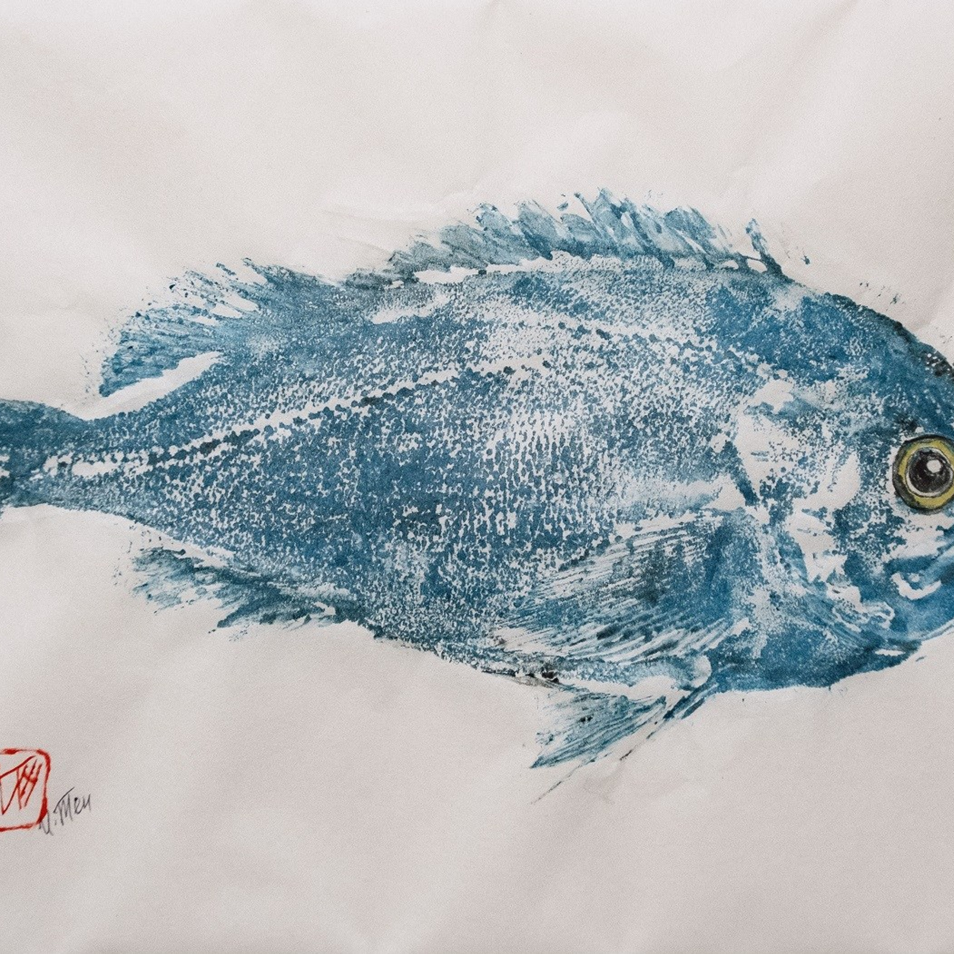 Отпечаток сахалинского окуня. Бумага, тушь, акварель, 21х29,7, 2024. (в наличии)