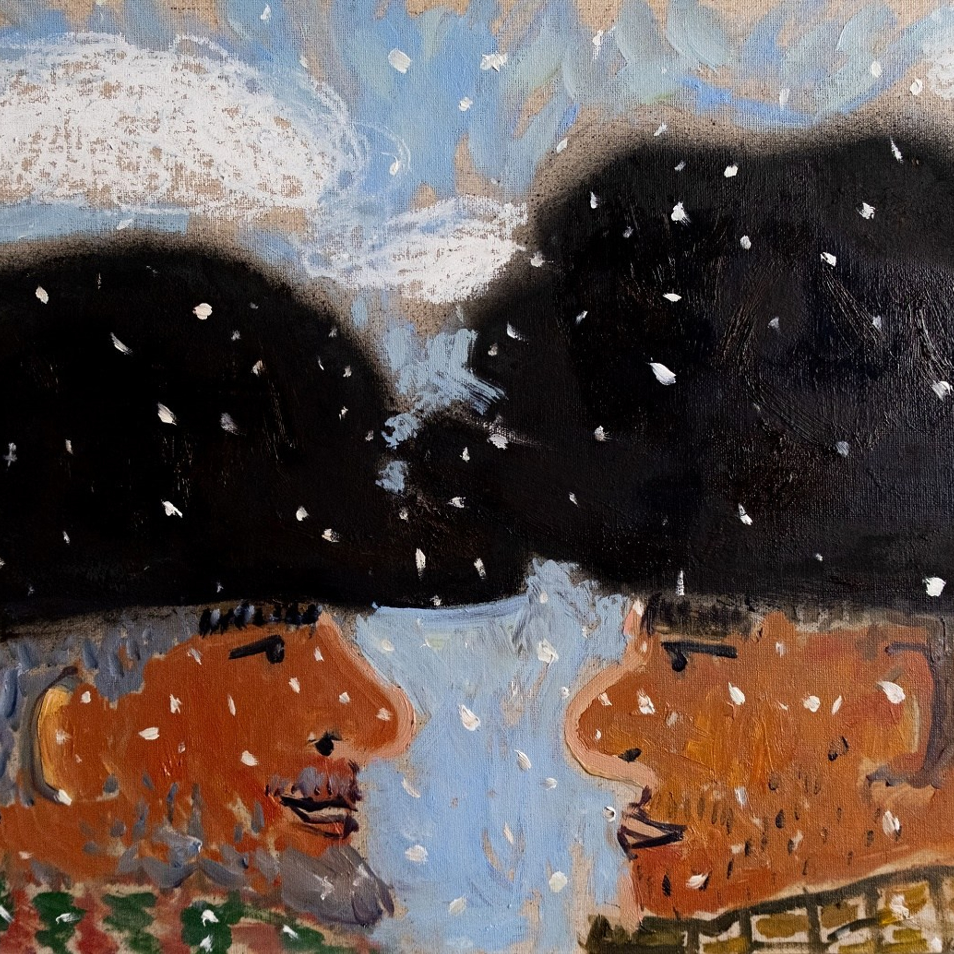 Встреча без экомеха Ивана Сидорыча с Сидором Иванычем. Холст, картон, масло, акрил, масляная пастель, 30х40, 2025