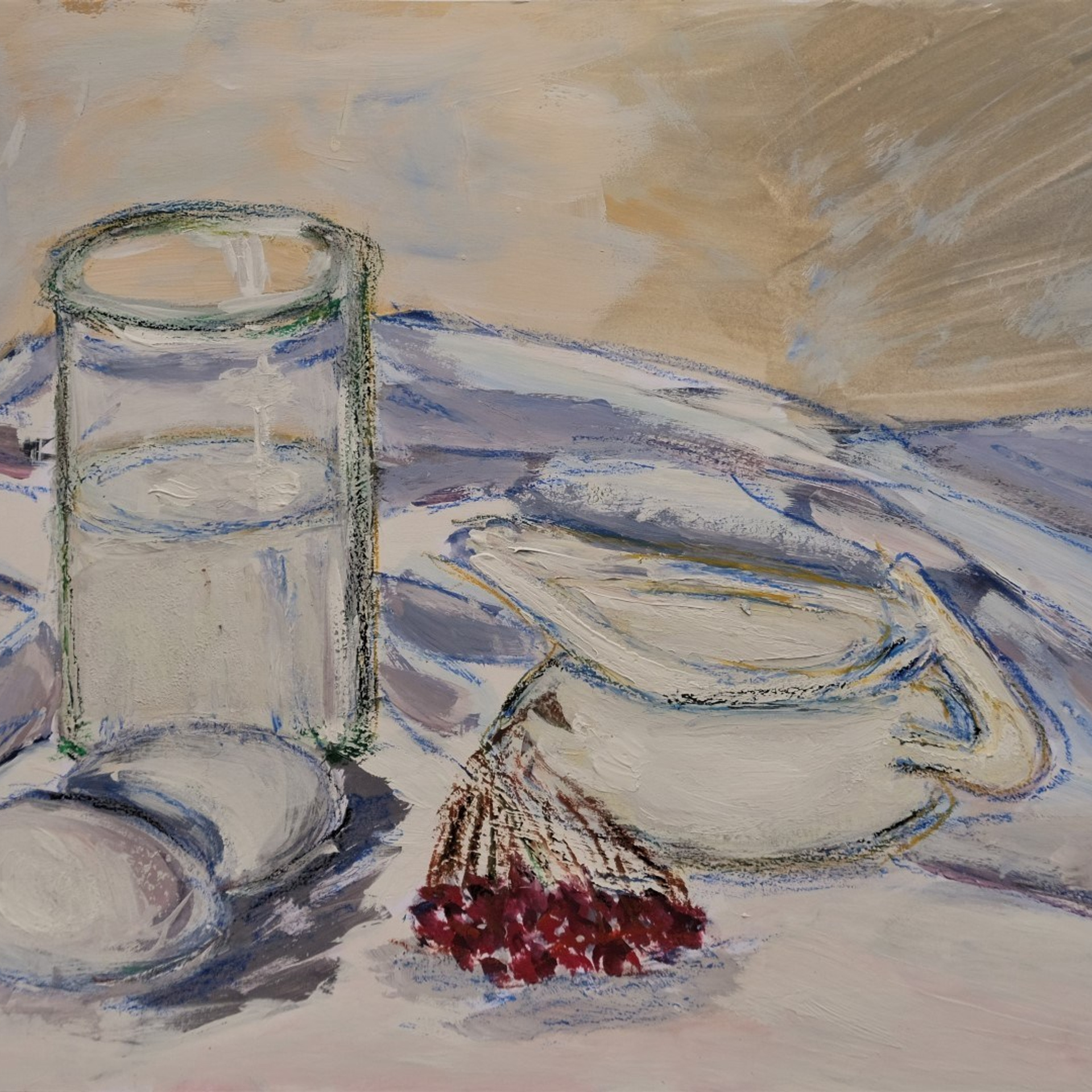 Белый натюрморт с рябиной. Бумага, гуашь, пастель, 21х29,7. 2023. Цена по запросу.