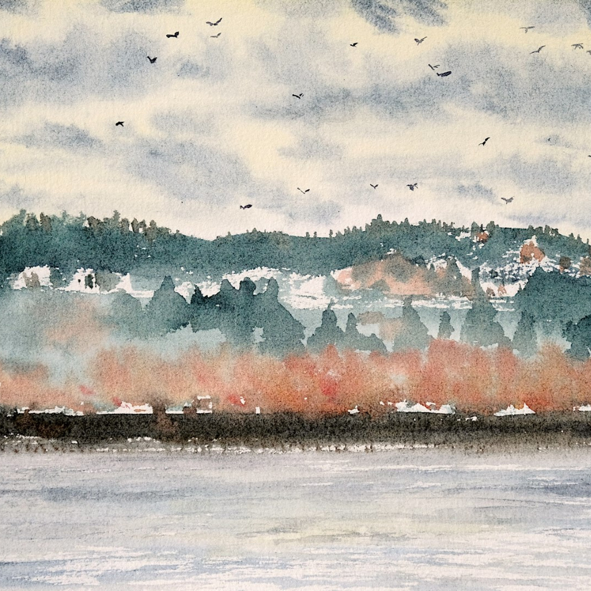 Весна на озере Изменчивом. Бумага, акварель. 15х21. 2022. (в наличии)