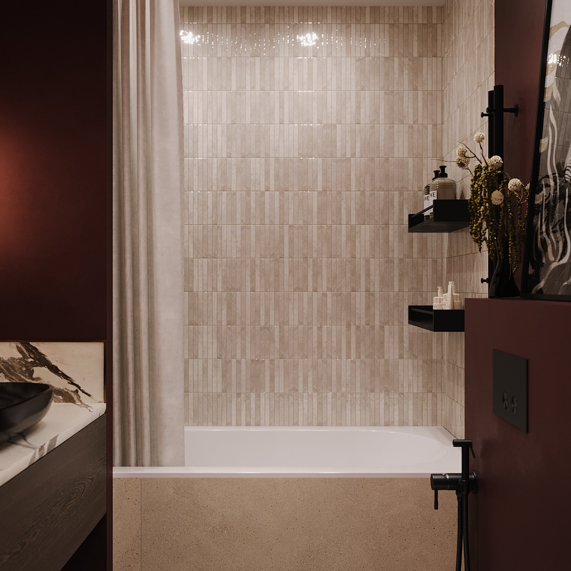 Burgundy bathroom. 3D-визуализатор интерьеров Анастасия Соколова