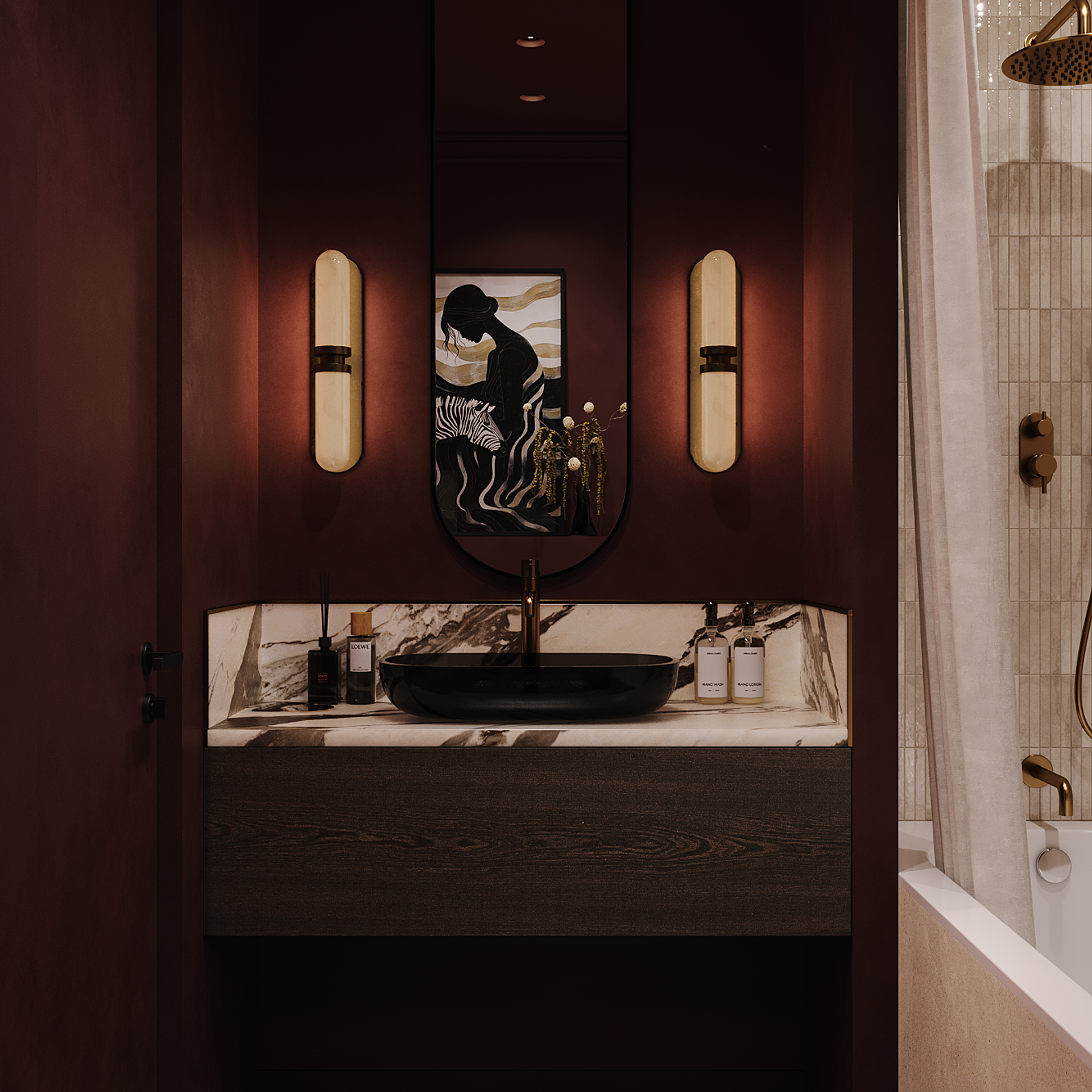 Burgundy bathroom. 3D-визуализатор интерьеров Анастасия Соколова