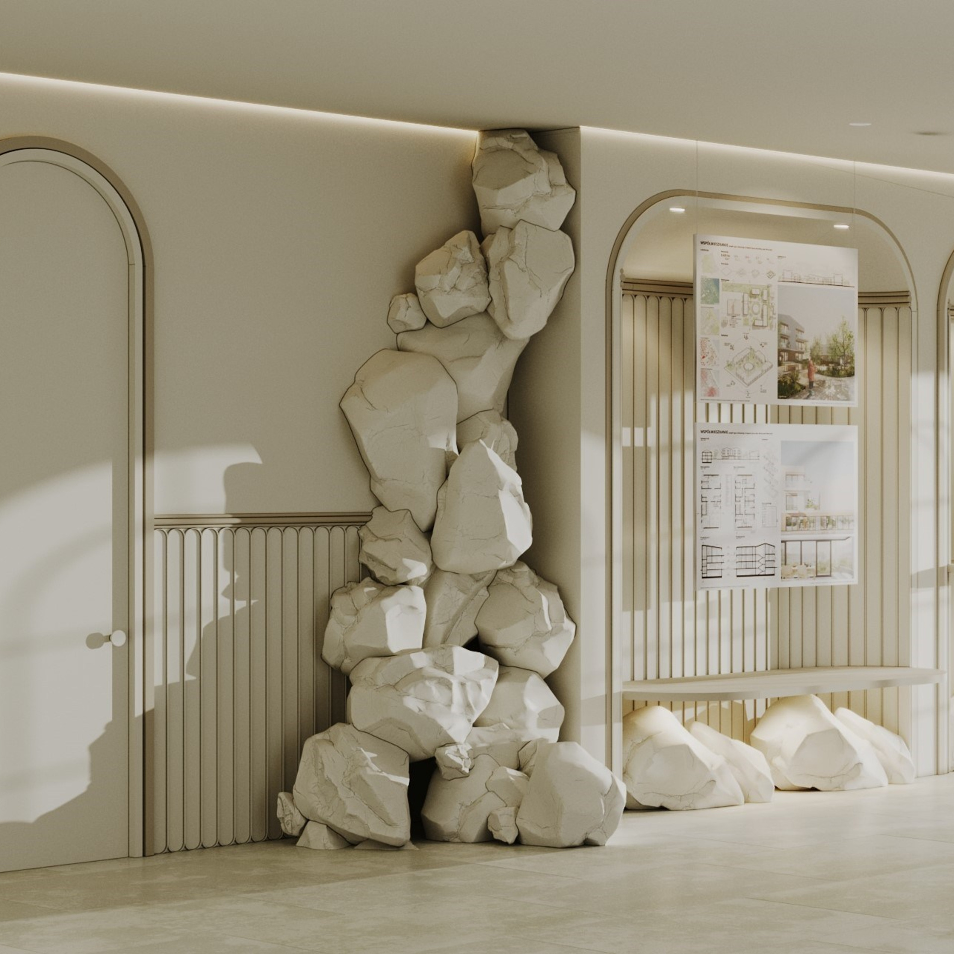 Холл Факультета архитектуры и дизайна. Студенческий проект, 2024 г