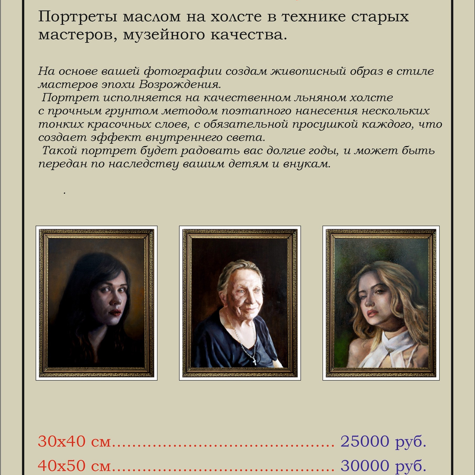Прайс: портрет по фото на холсте