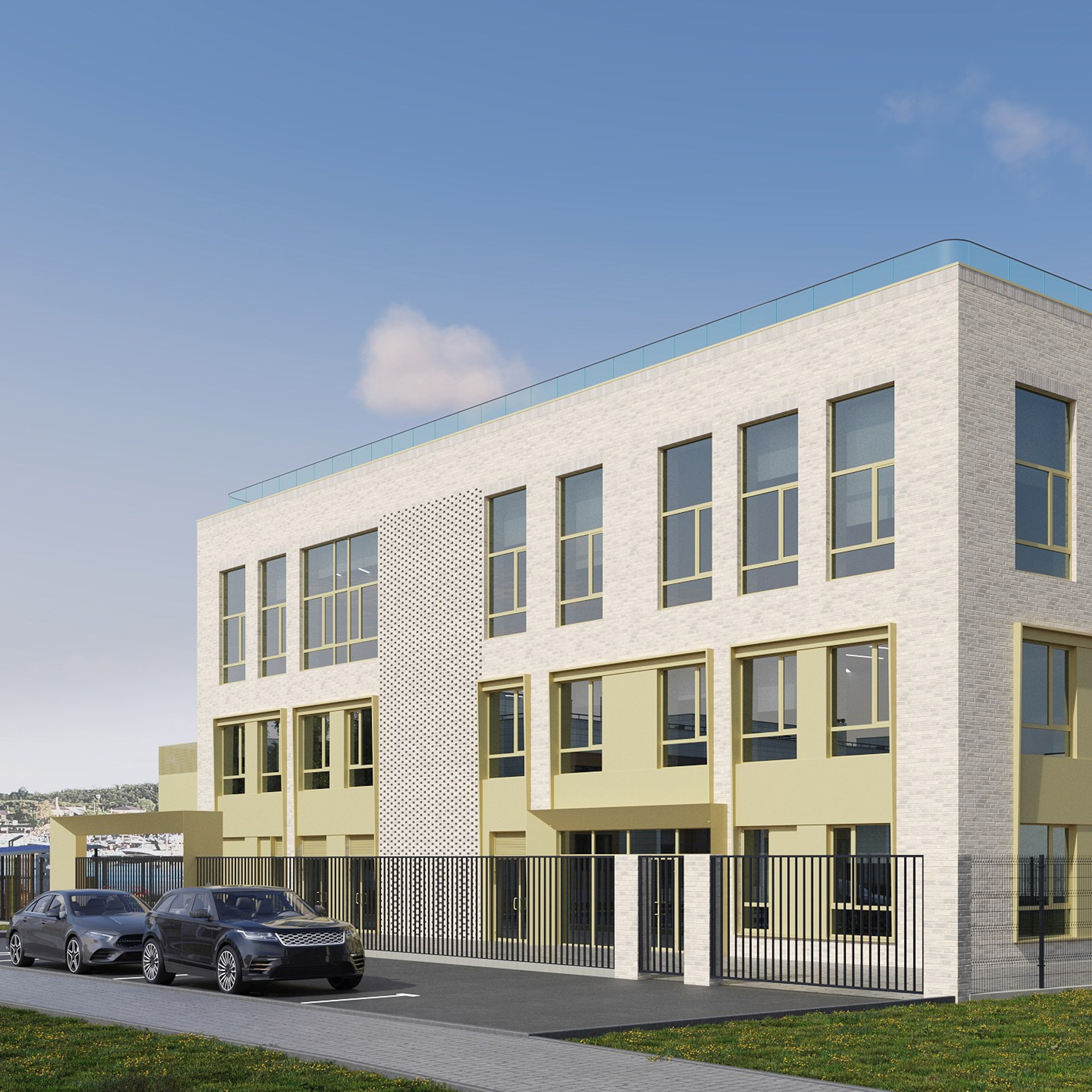 Фасад школы в ЖК Волжская Гавань