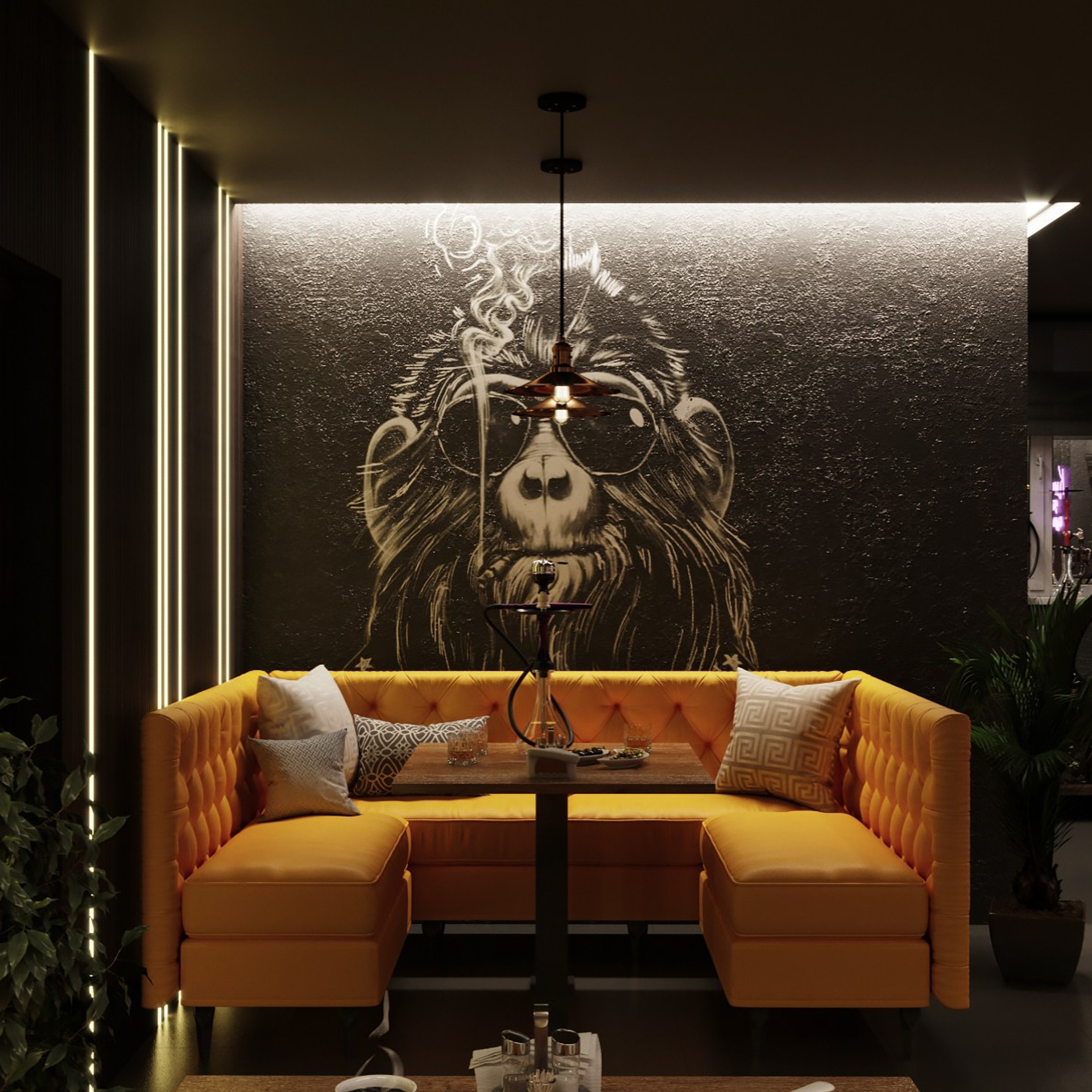 Дизайн и визуализация кальянной зоны 51 м²