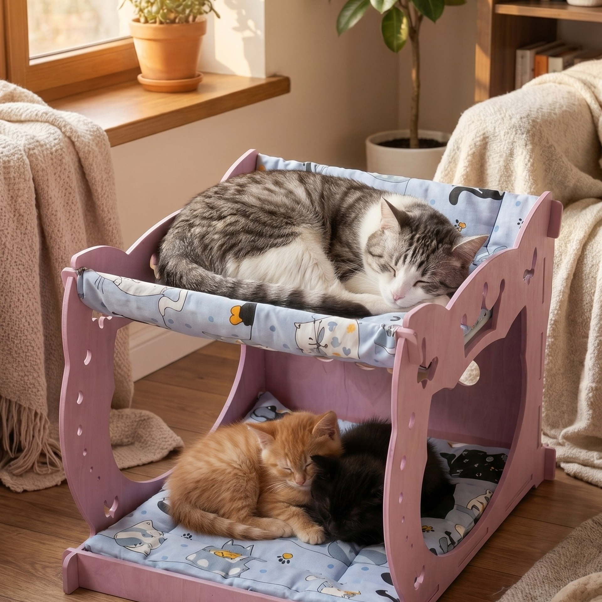 Домик-гамак двухуровневый для питомцев сиреневый. Murstyle