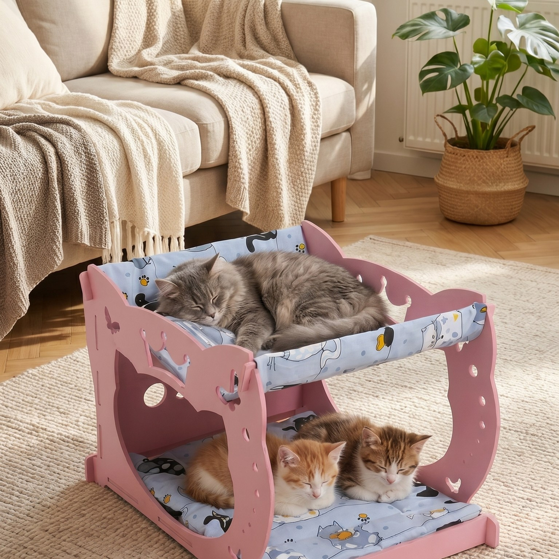 Домик-гамак двухуровневый для питомцев розовый. Murstyle