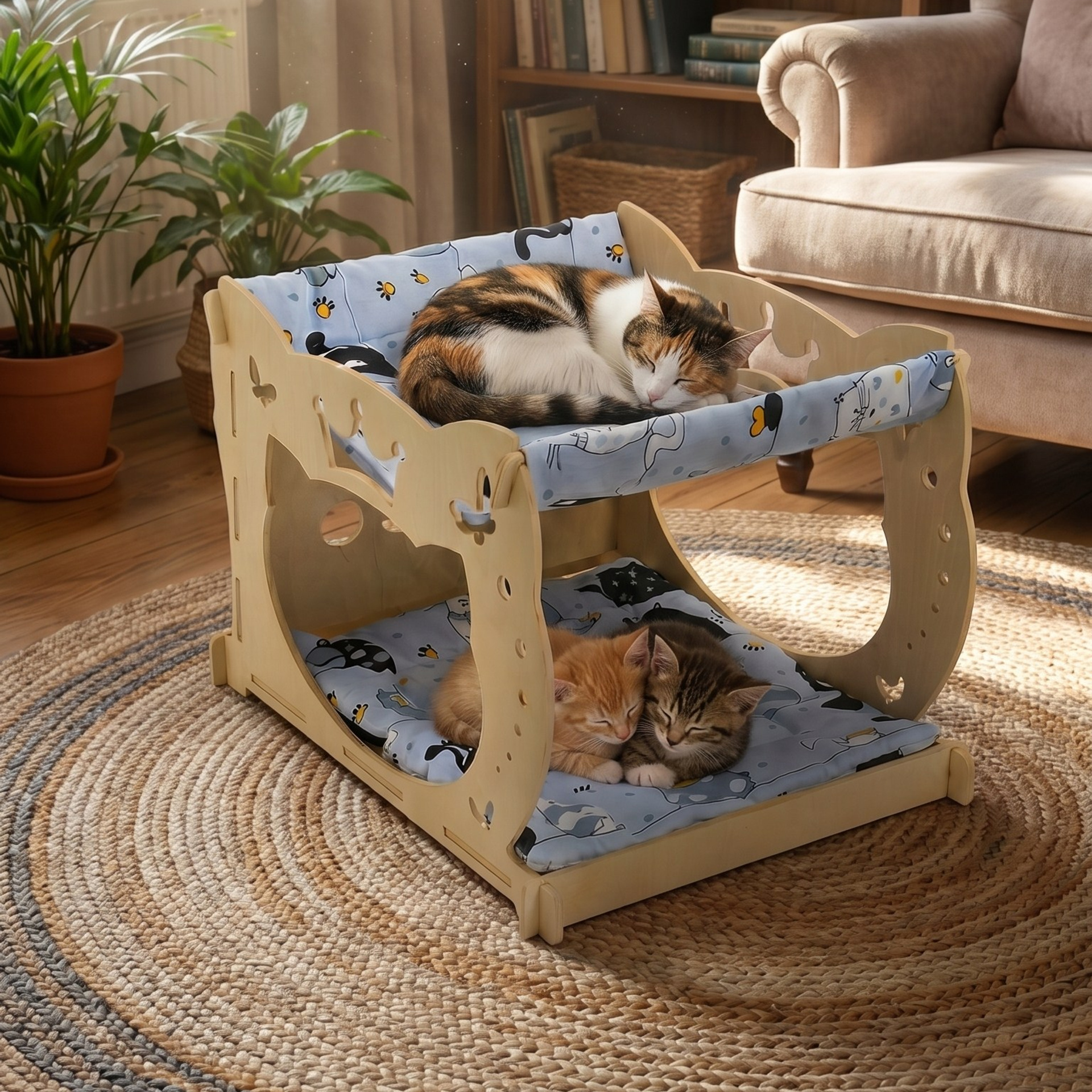 Домик-гамак двухуровневый для питомцев бежевый. Murstyle