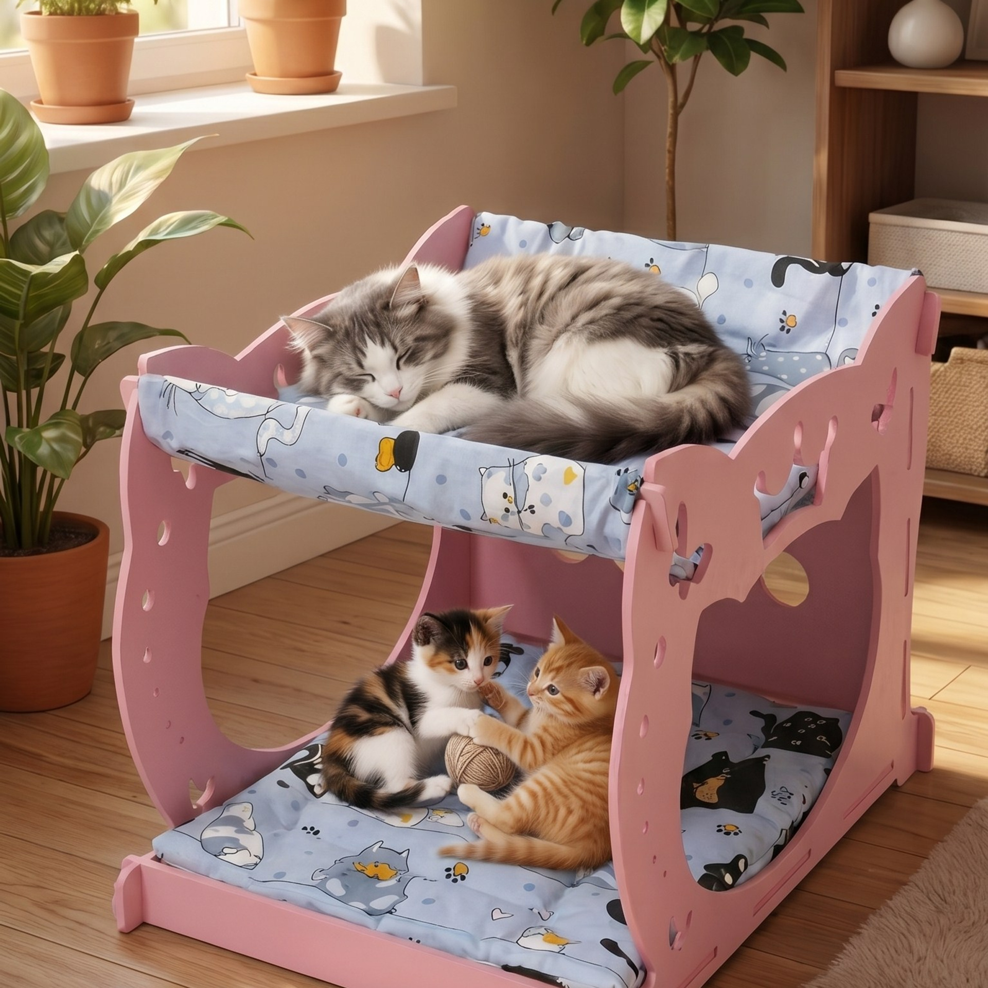 Домик-гамак двухуровневый для питомцев розовый. Murstyle