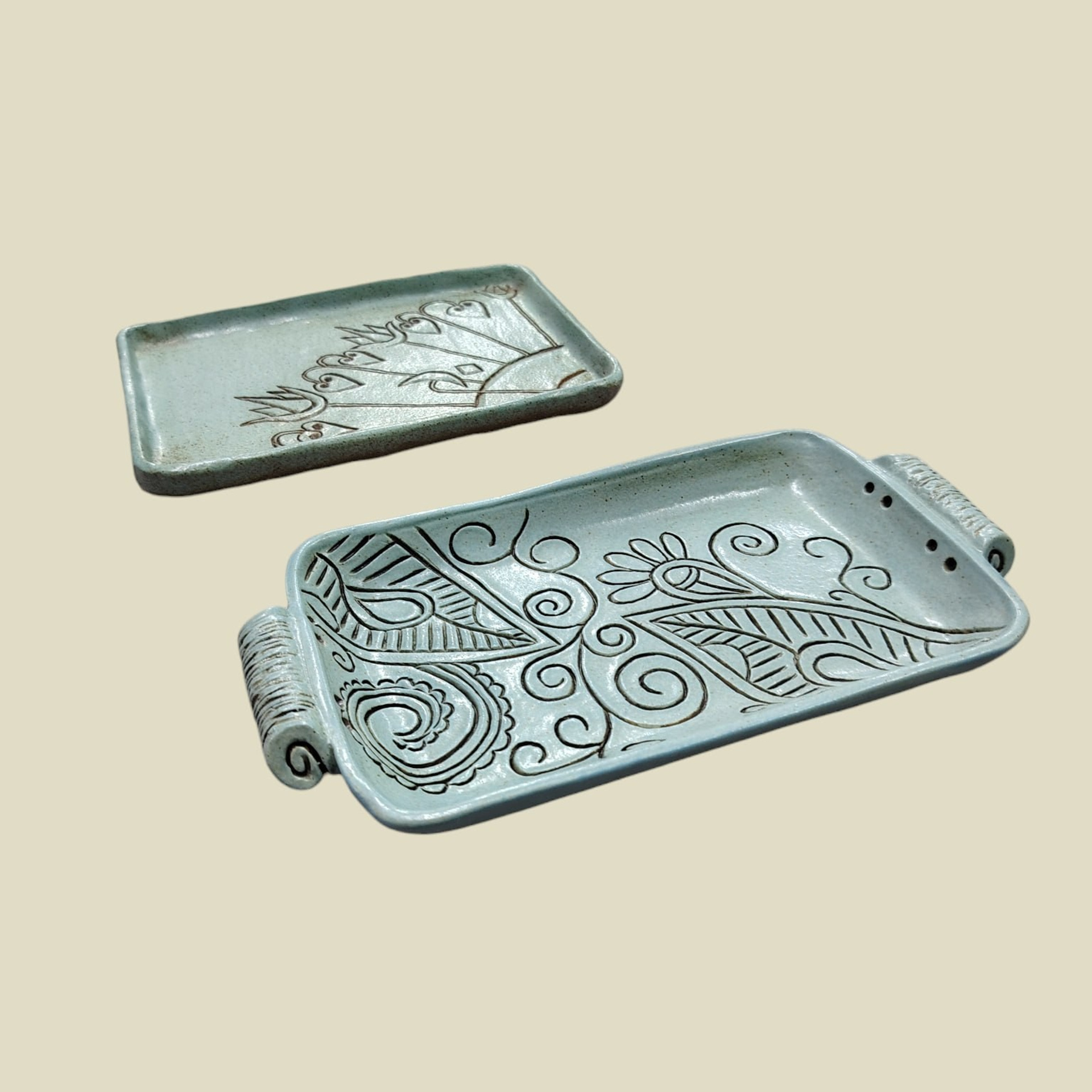 Плейт прямоугольный пейсли. Мстинская Гончарня