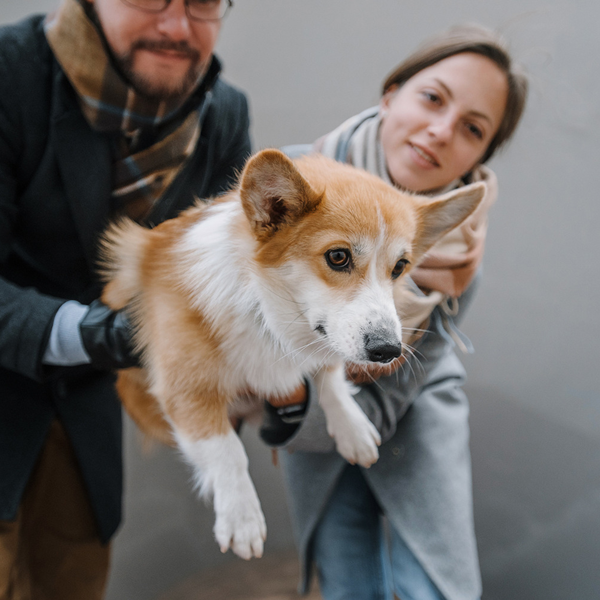 Катя, Саша и корги Люси. Фотограф Анна Тюрина