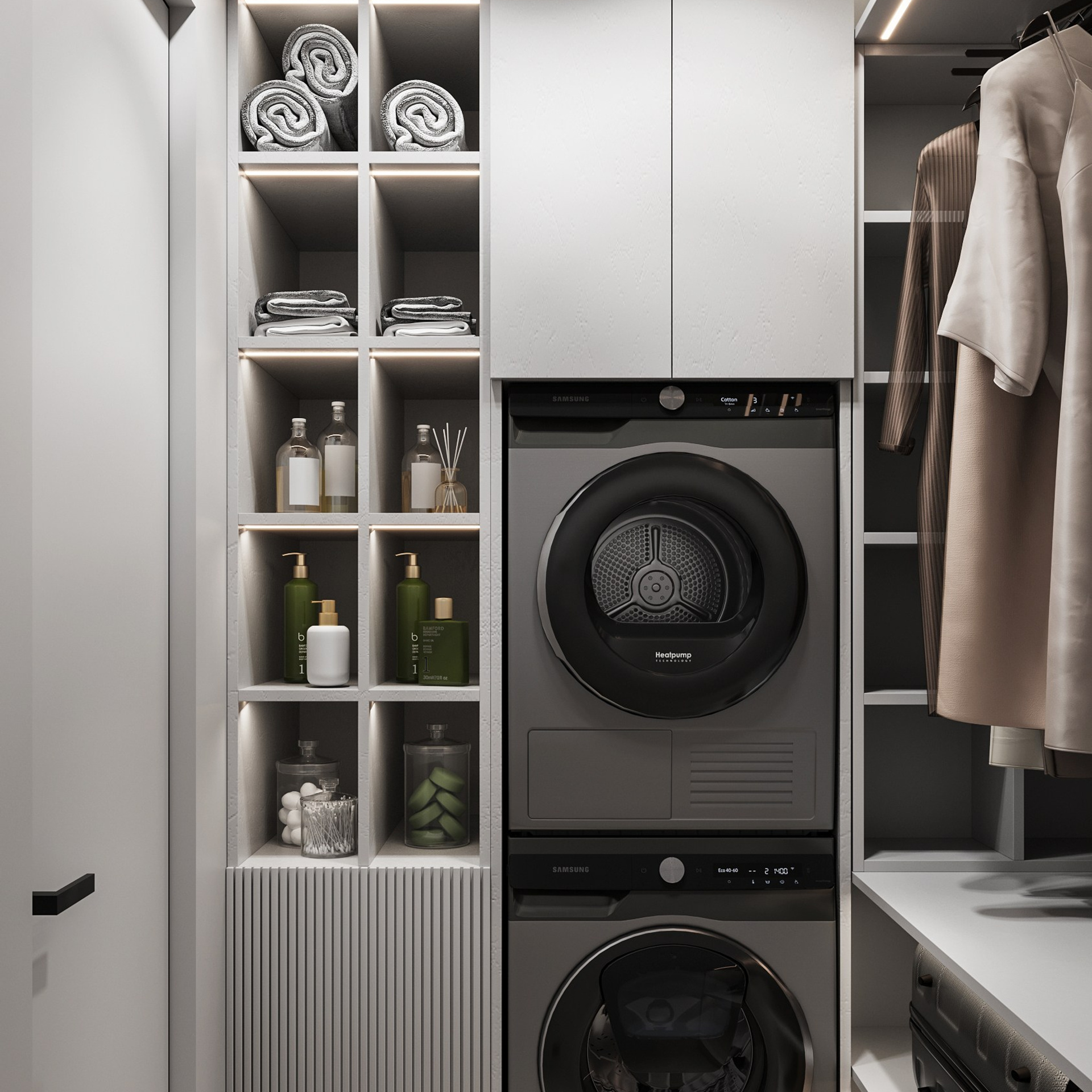 Гардеробная с постирочной зоной и её наполнение. LAW.DES / ДИЗАЙНЕР ИНТЕРЬЕРОВ