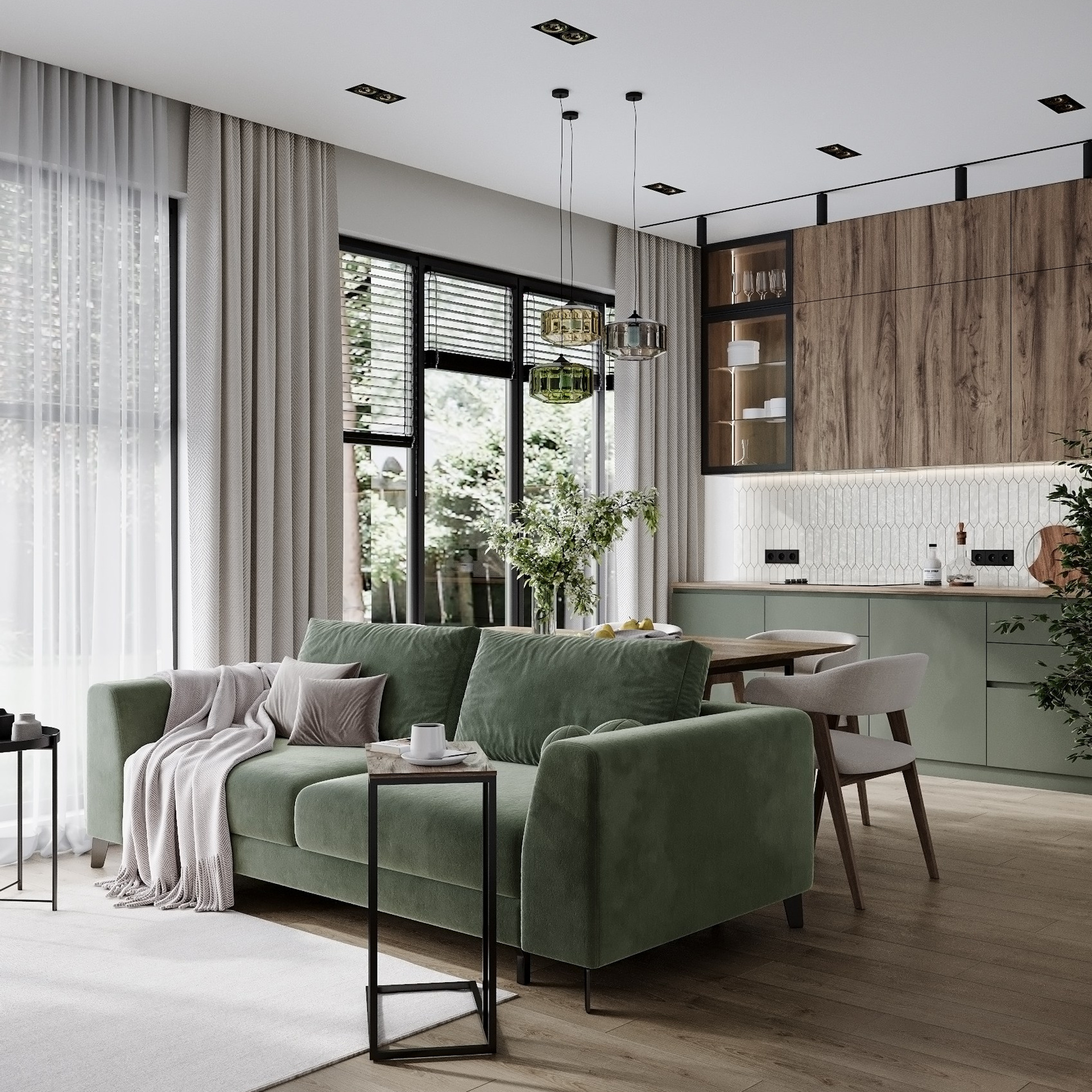 Зеленая кухня. 3D-визуализация