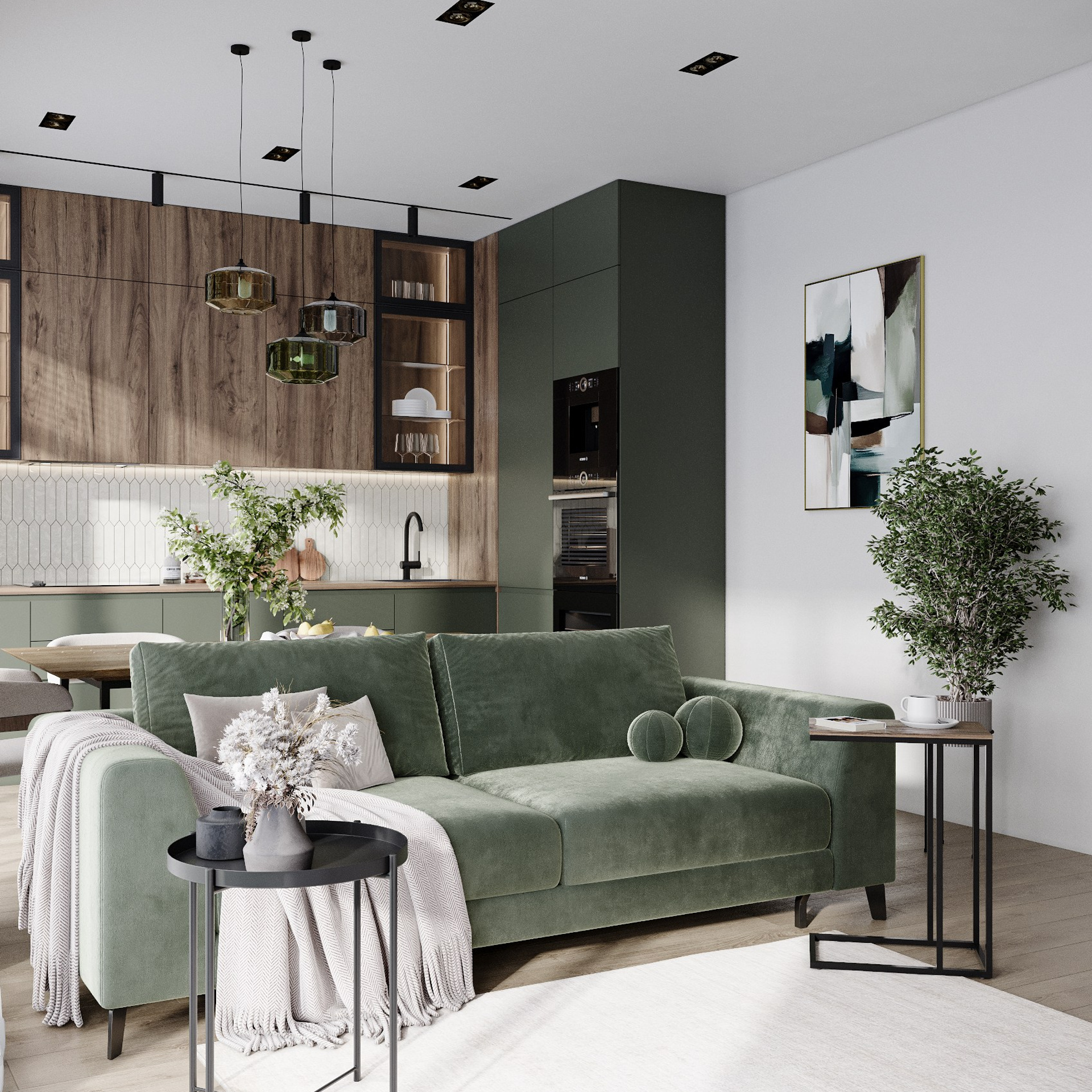 Зеленая кухня. 3D-визуализация