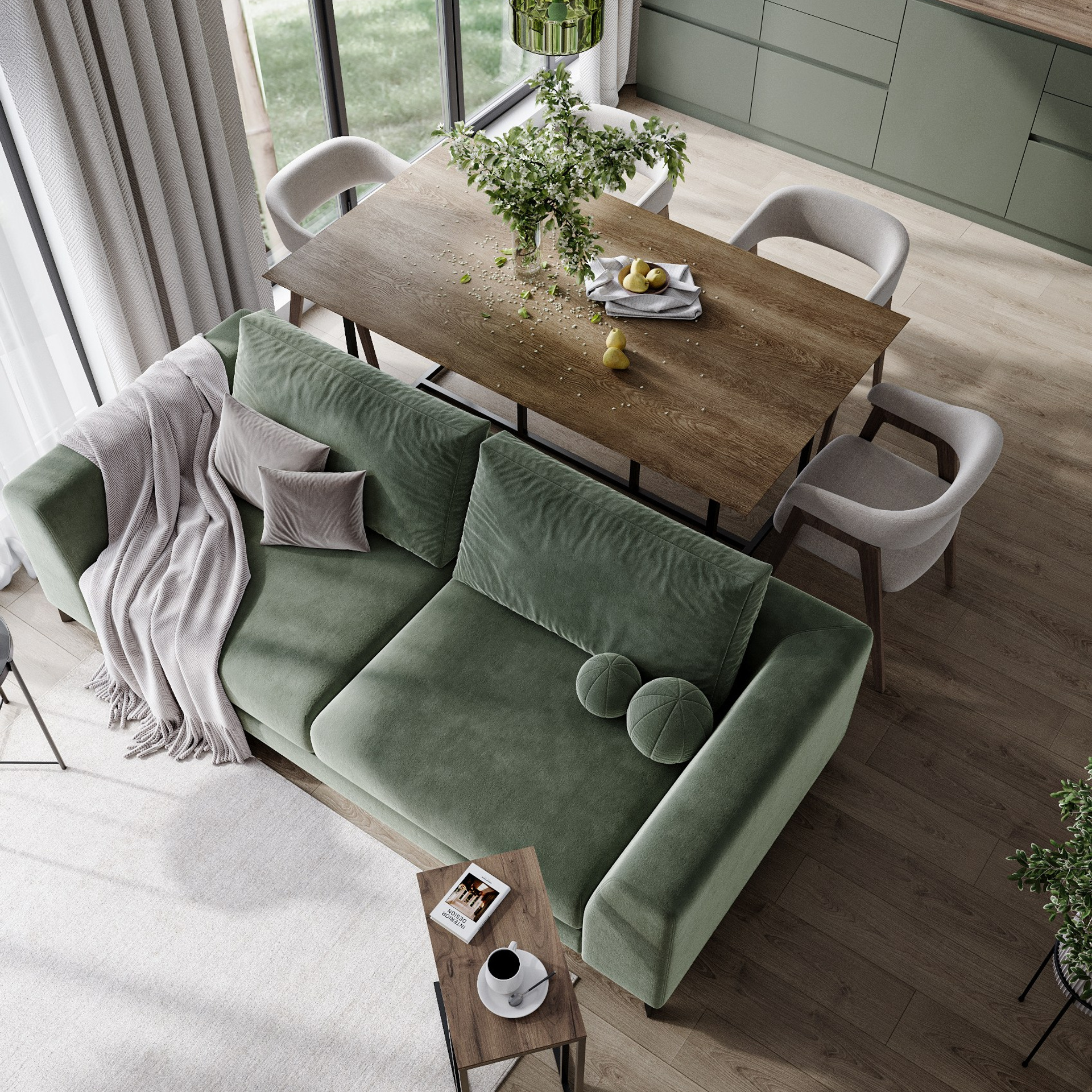 Зеленая кухня. 3D-визуализация