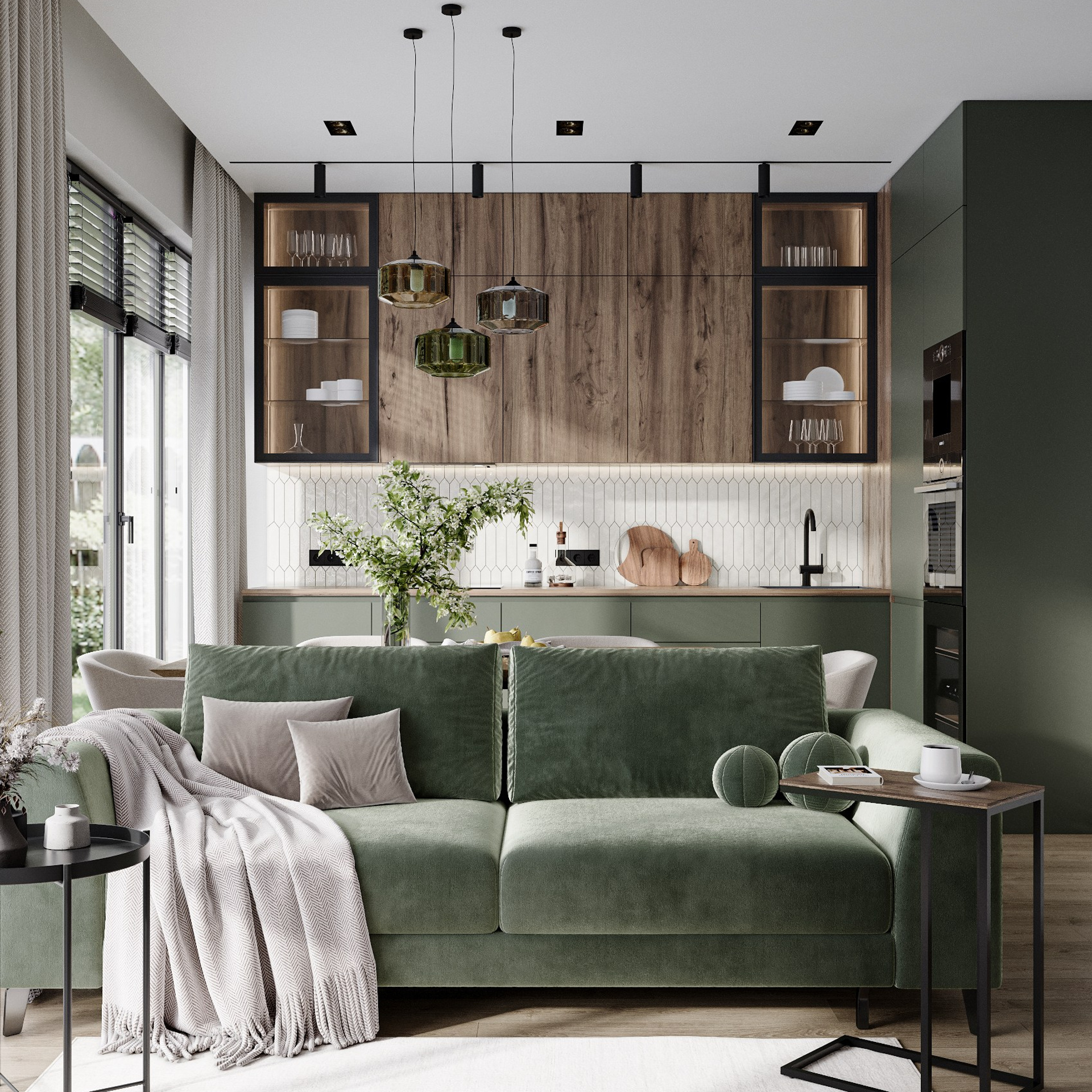 Зеленая кухня. 3D-визуализация