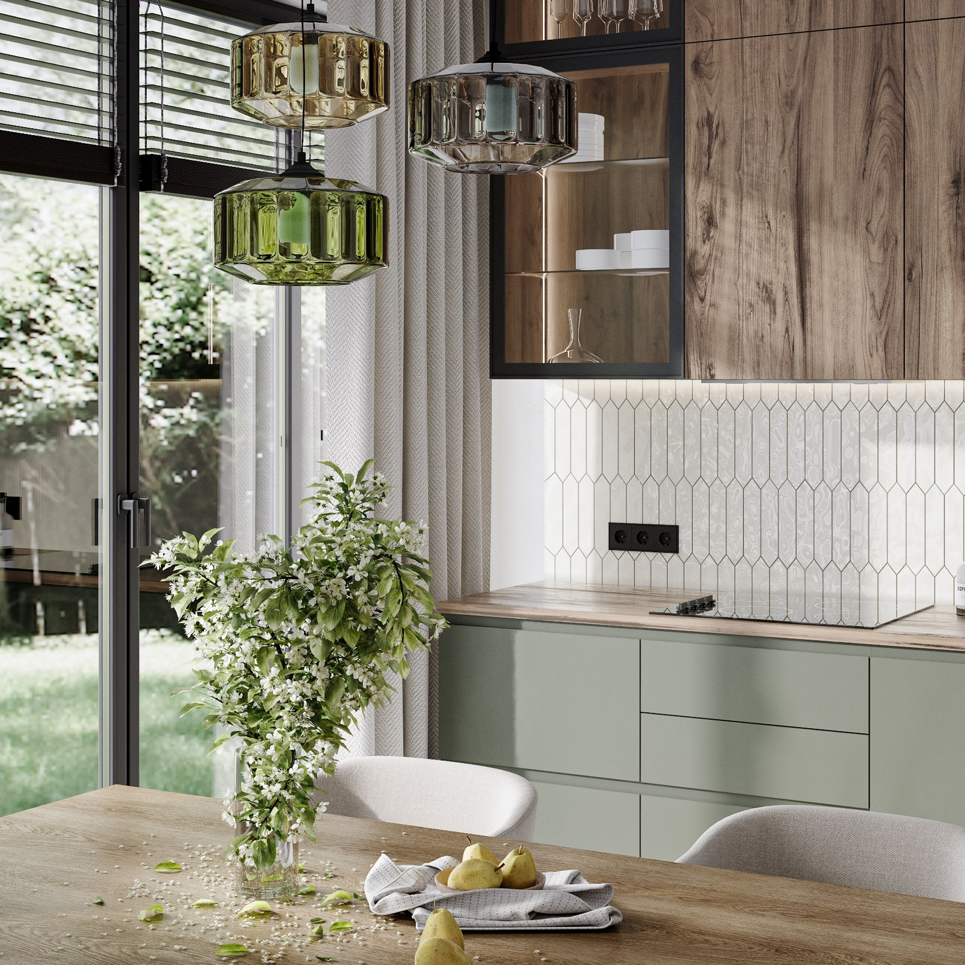 Зеленая кухня. 3D-визуализация