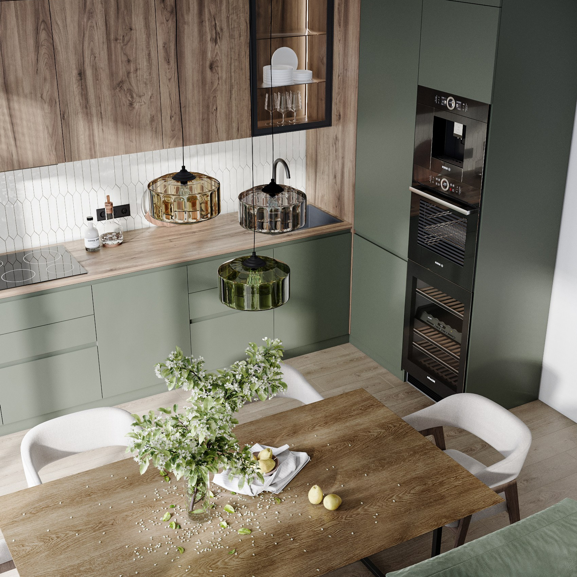 Зеленая кухня. 3D-визуализация
