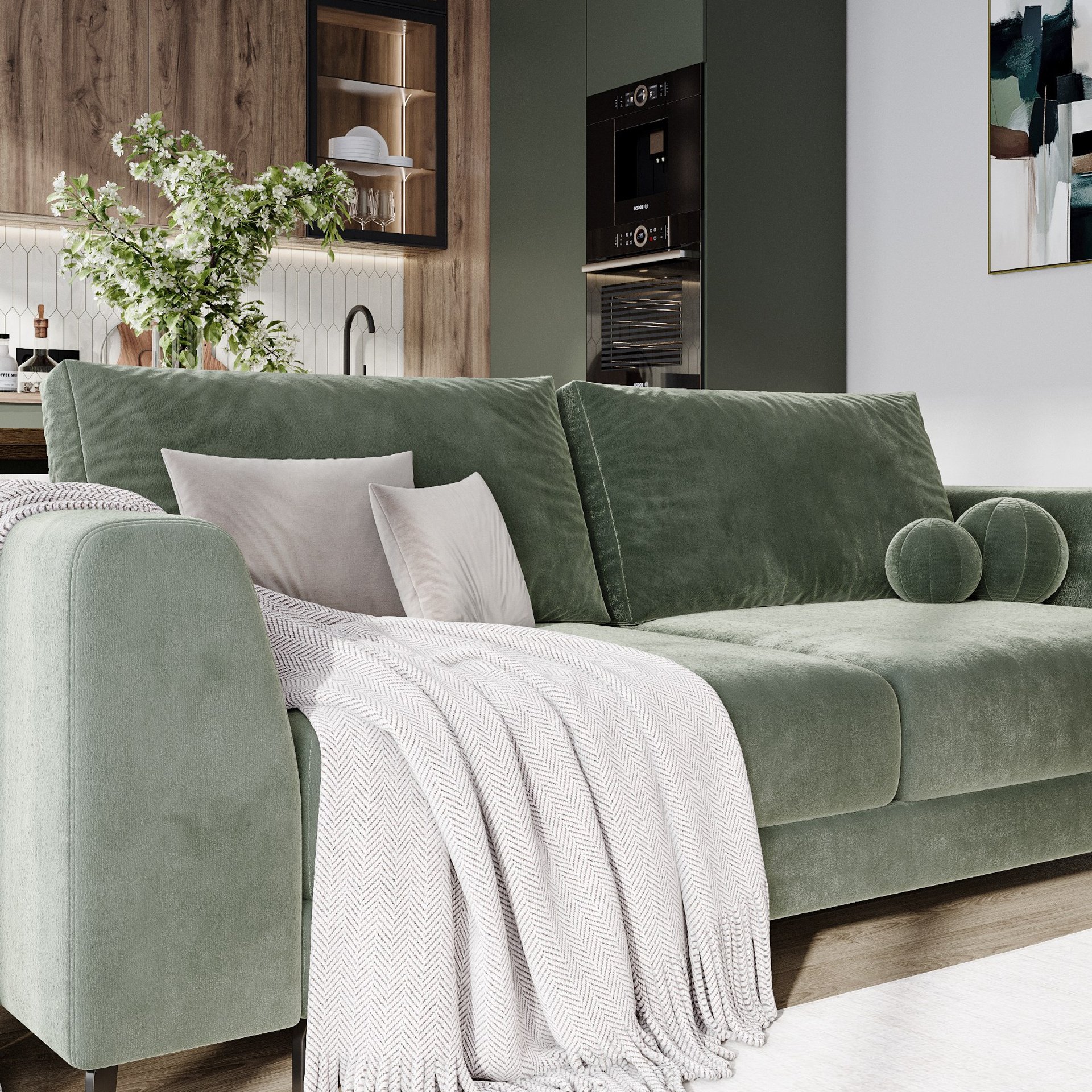 Зеленая кухня. 3D-визуализация