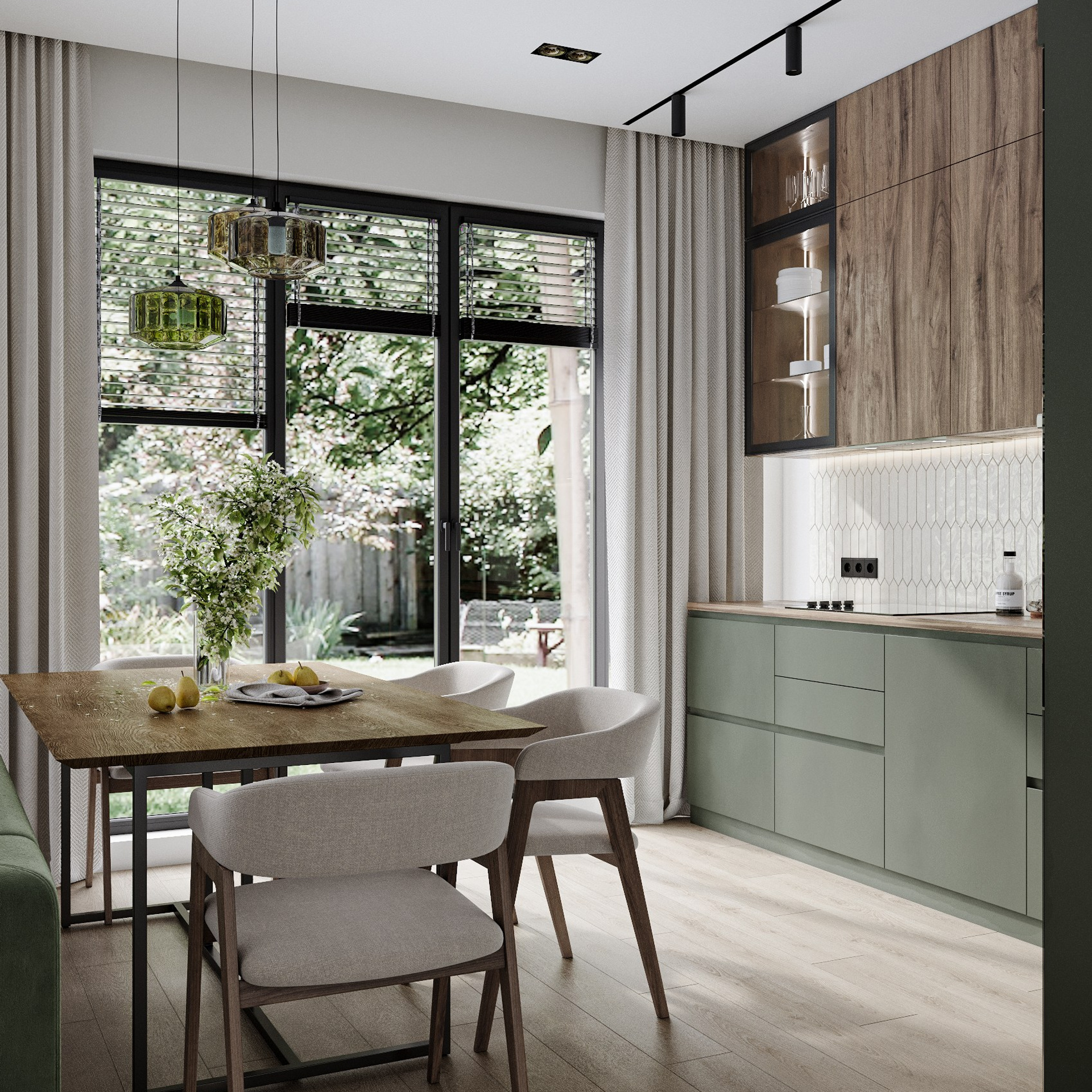 Зеленая кухня. 3D-визуализация