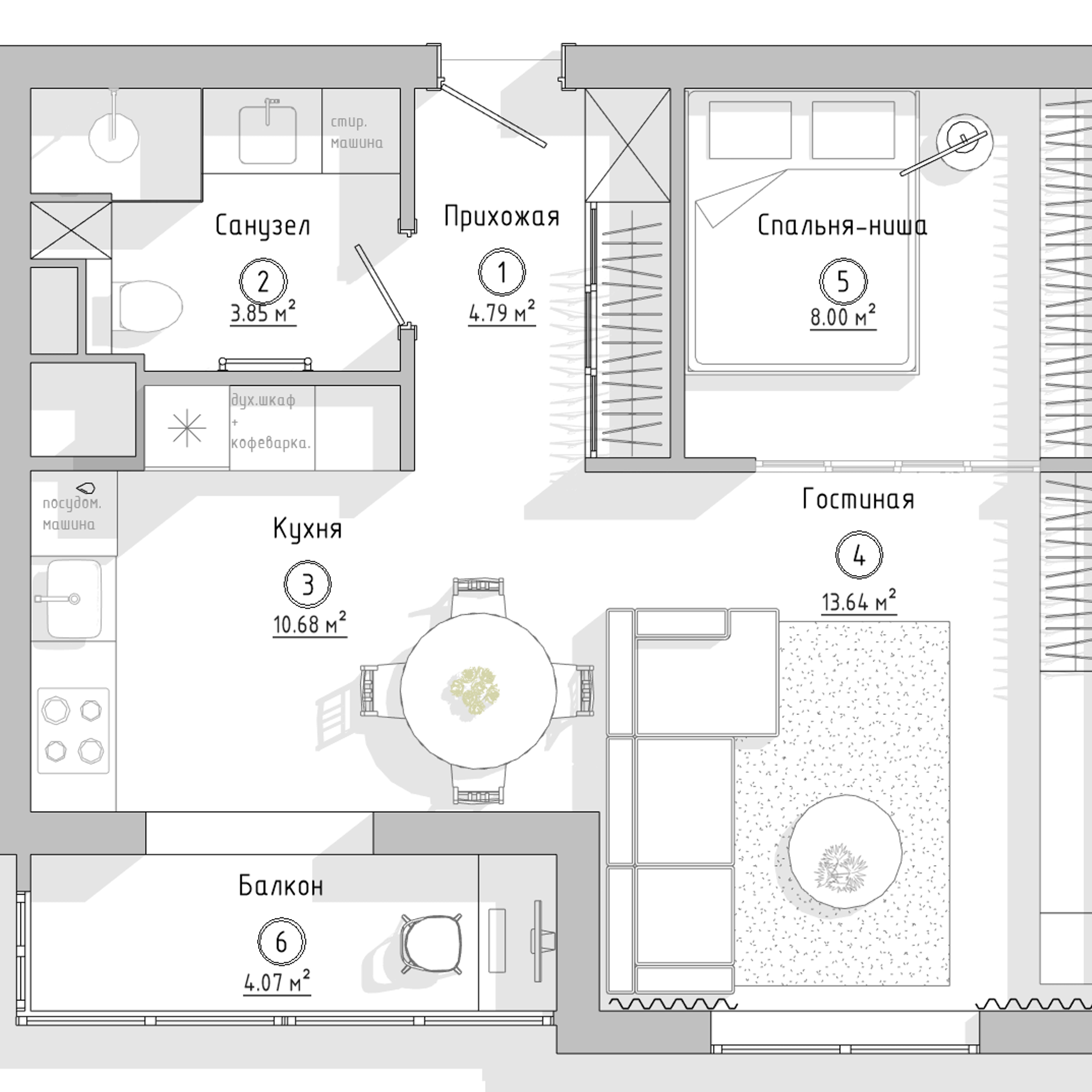 Квартира-студия на Ленинском проспекте, 45 м². Дизайн интерьера домов и квартир в Москве